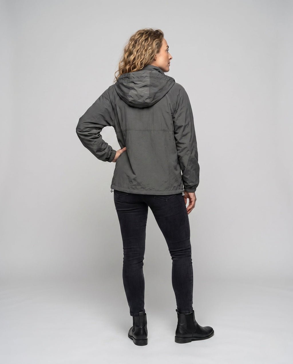 Unisex Technical Packable Hooded Windbreaker with 2-Way Zipper - Back View
