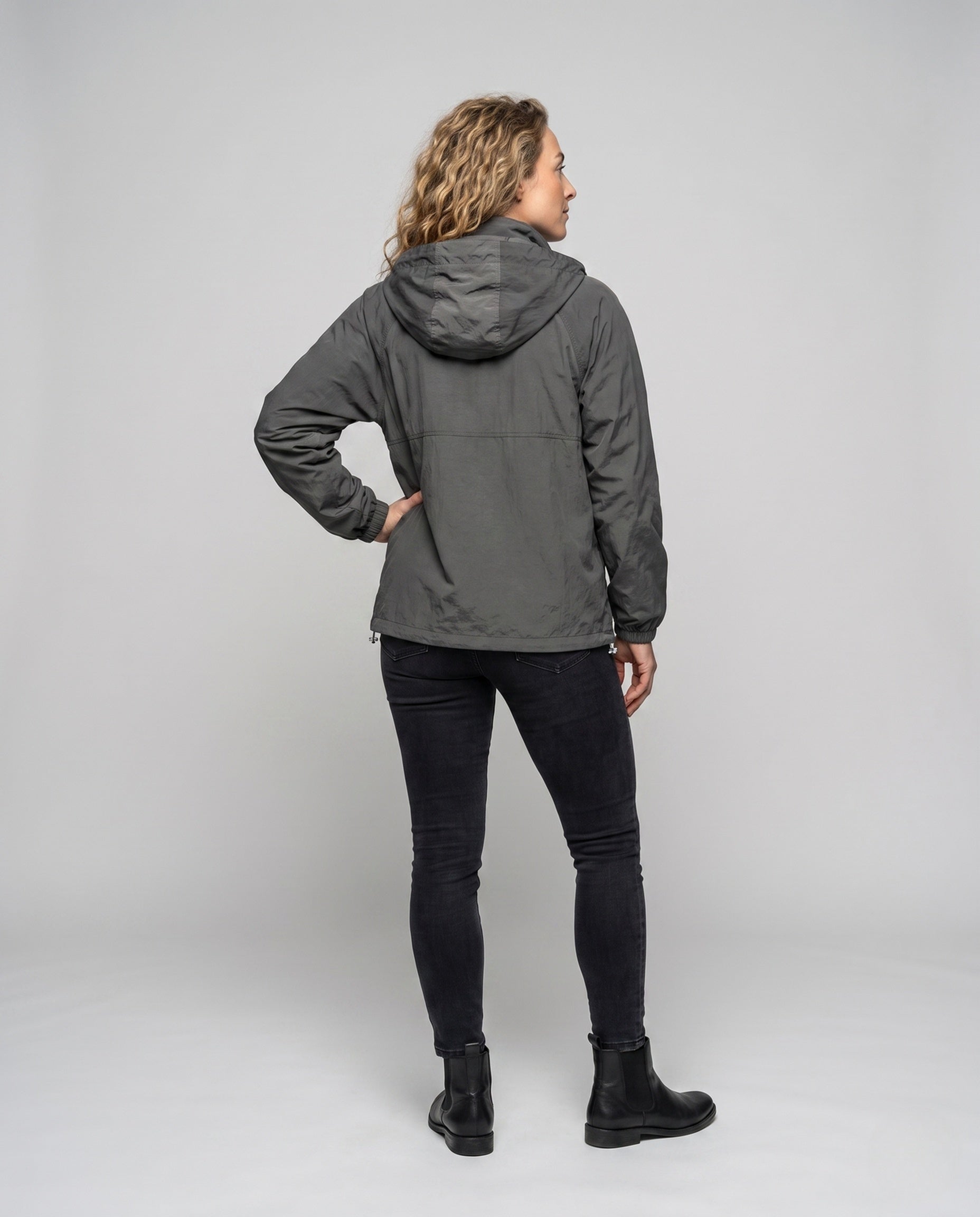 Unisex Technical Packable Hooded Windbreaker with 2-Way Zipper - Back View