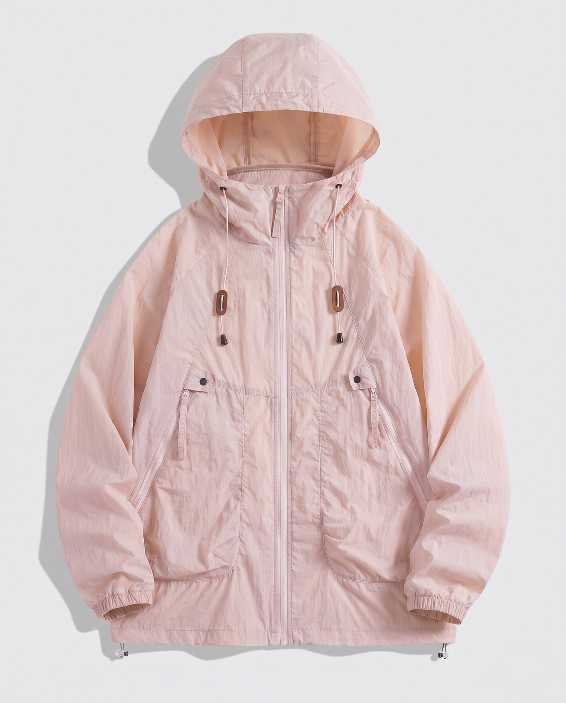 Unisex Technical Packable Hooded Windbreaker with 2-Way Zipper