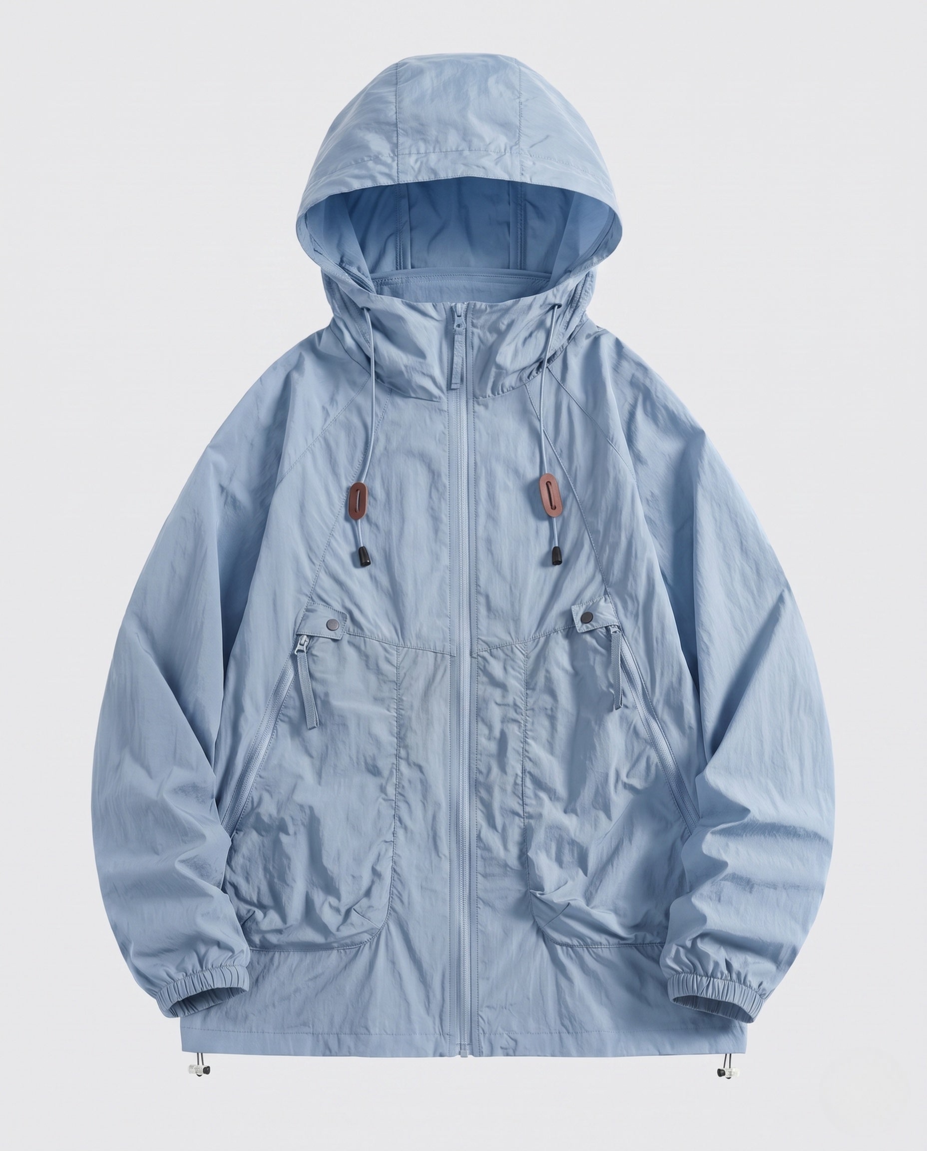Unisex Technical Packable Hooded Windbreaker with 2-Way Zipper