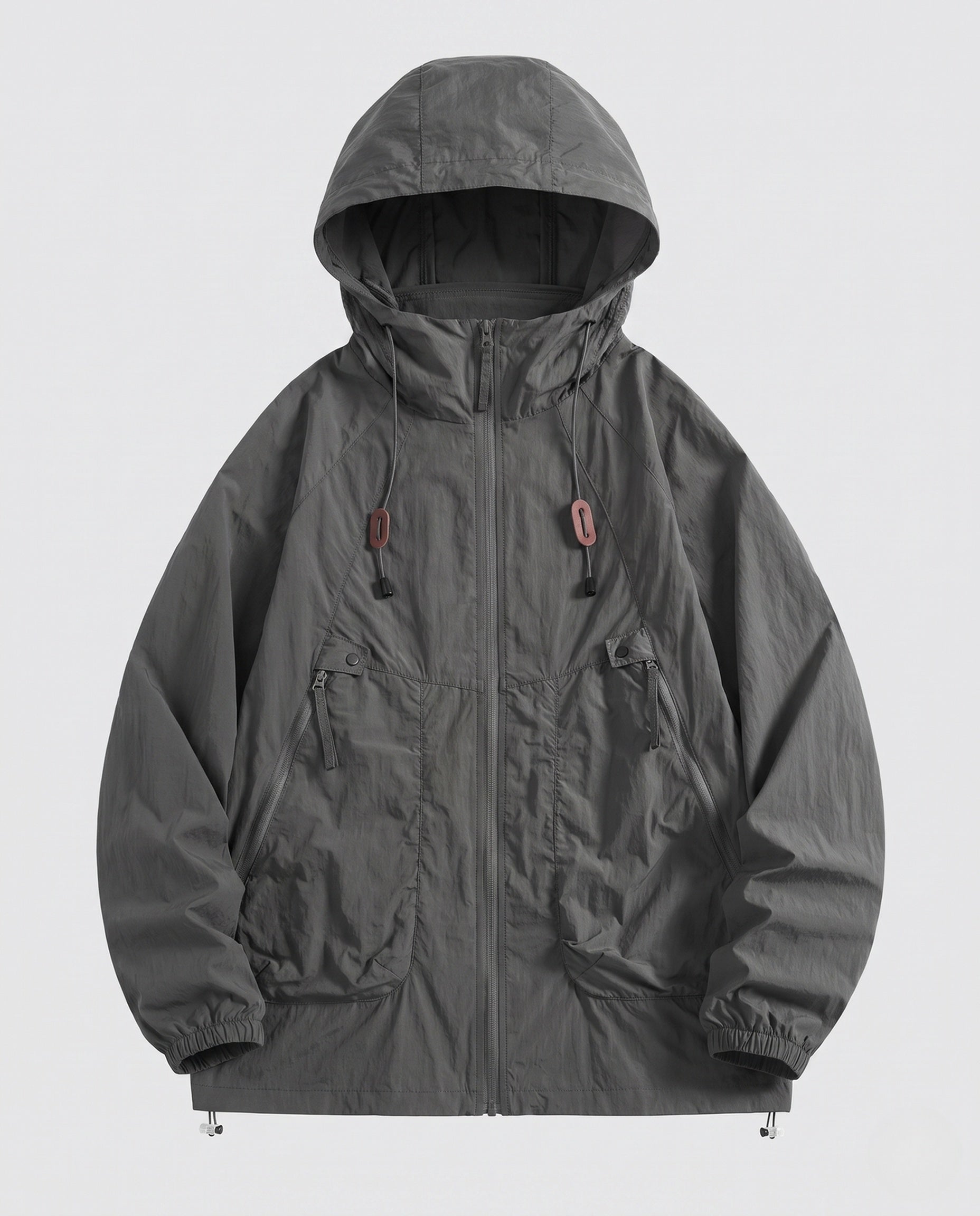 Unisex Technical Packable Hooded Windbreaker with 2-Way Zipper