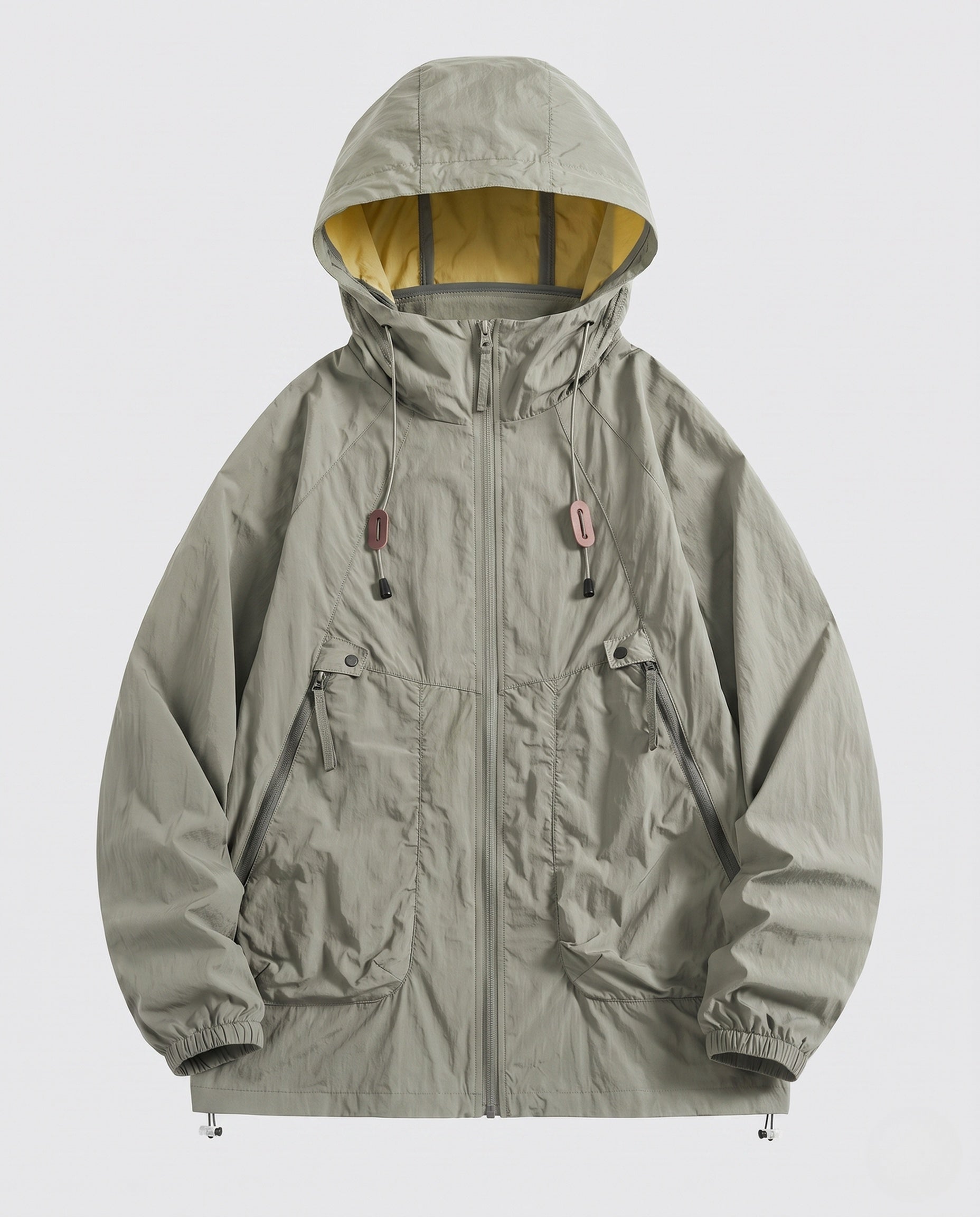 Unisex Technical Packable Hooded Windbreaker with 2-Way Zipper