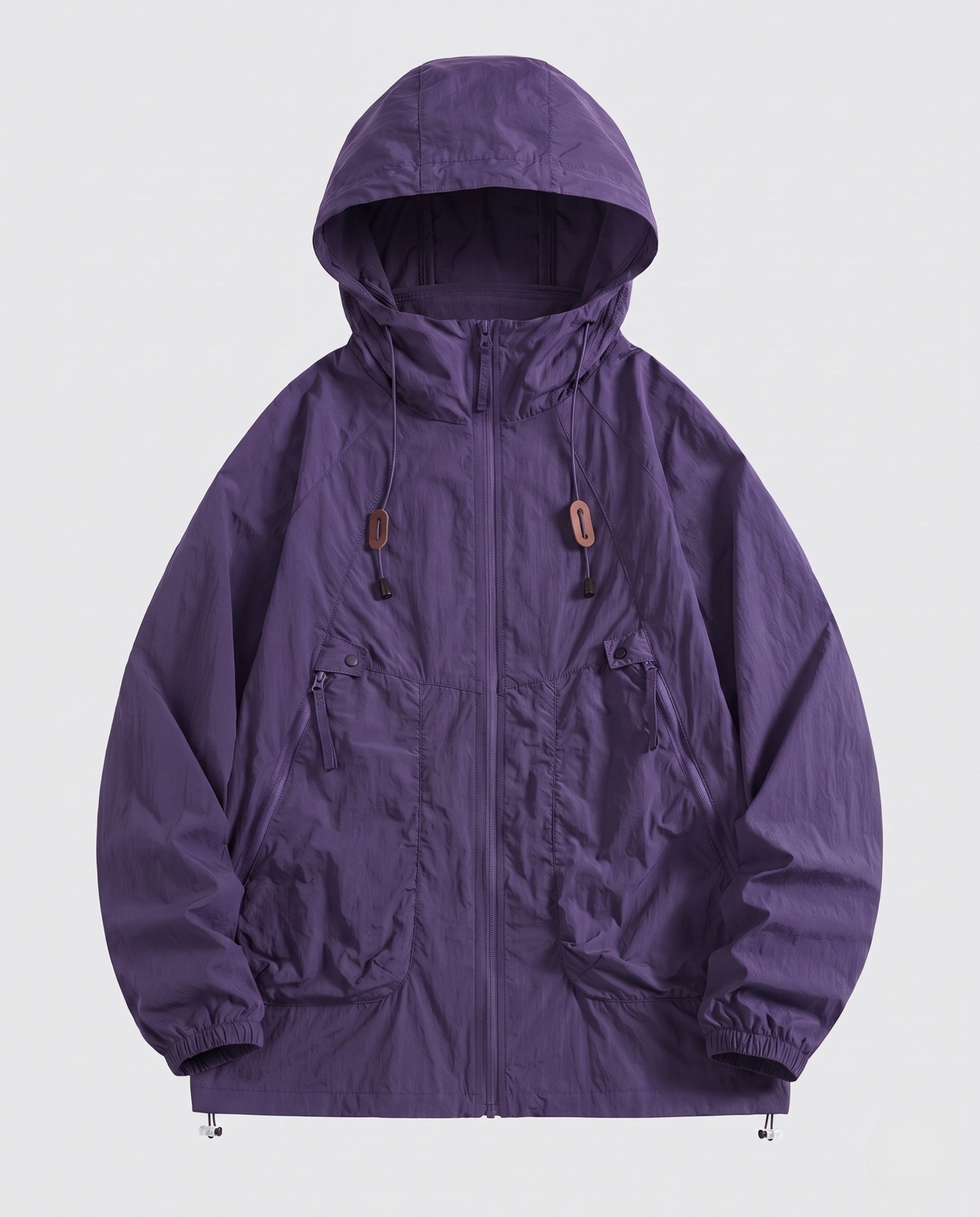Unisex Technical Packable Hooded Windbreaker with 2-Way Zipper