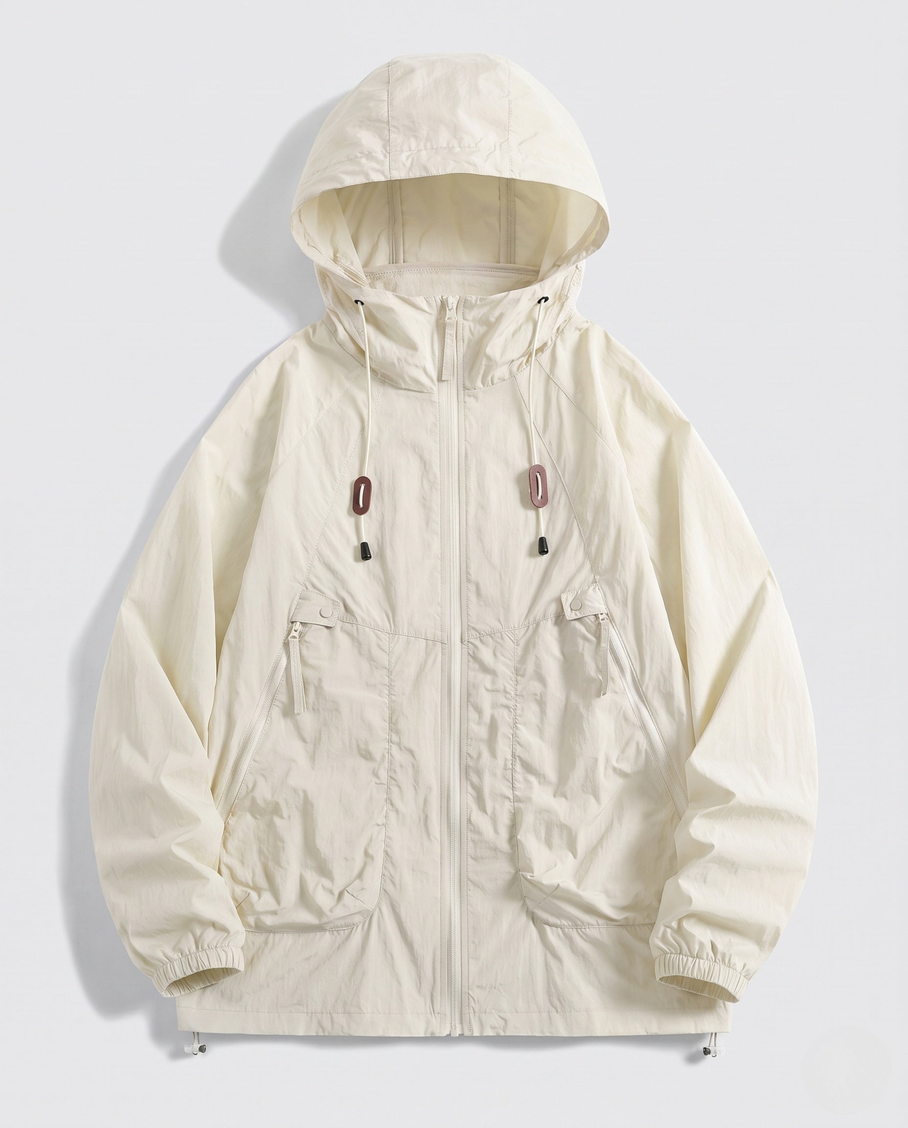 Unisex Technical Packable Hooded Windbreaker with 2-Way Zipper
