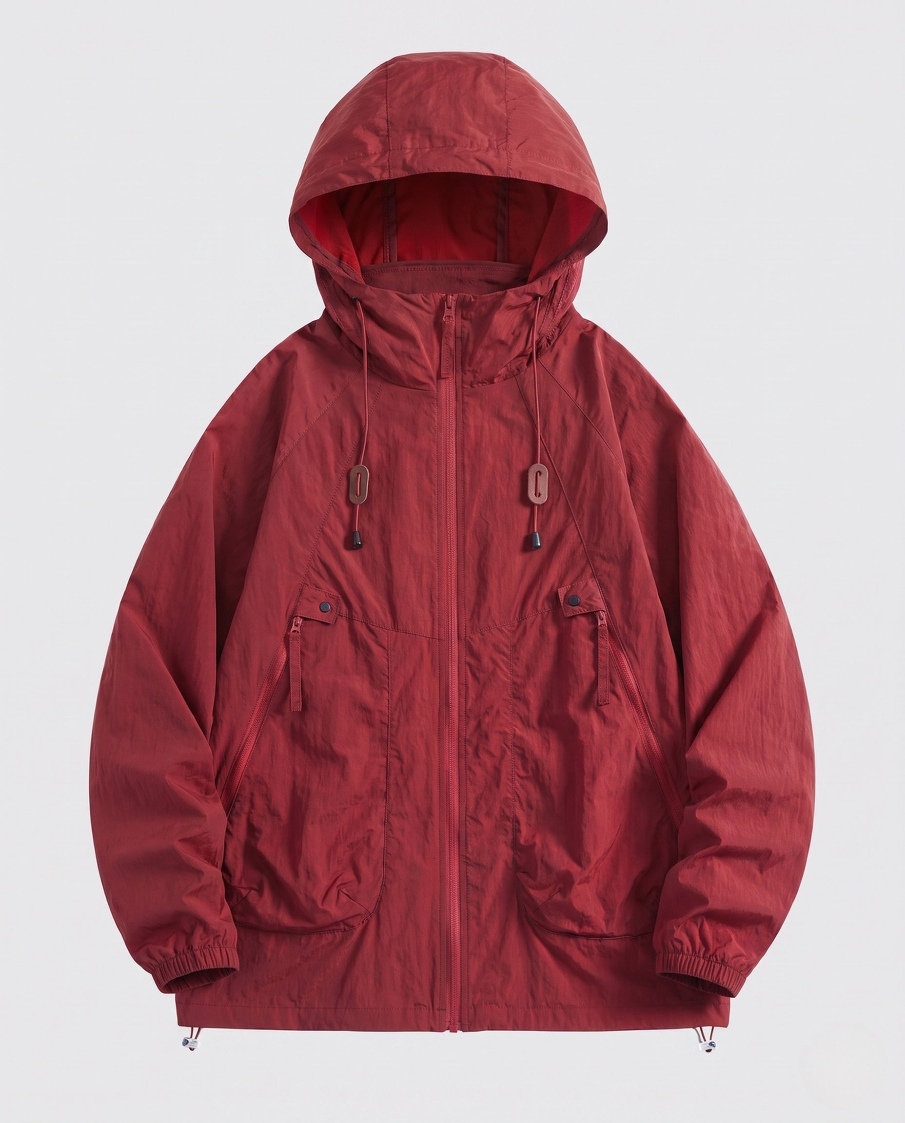 Unisex Technical Packable Hooded Windbreaker with 2-Way Zipper
