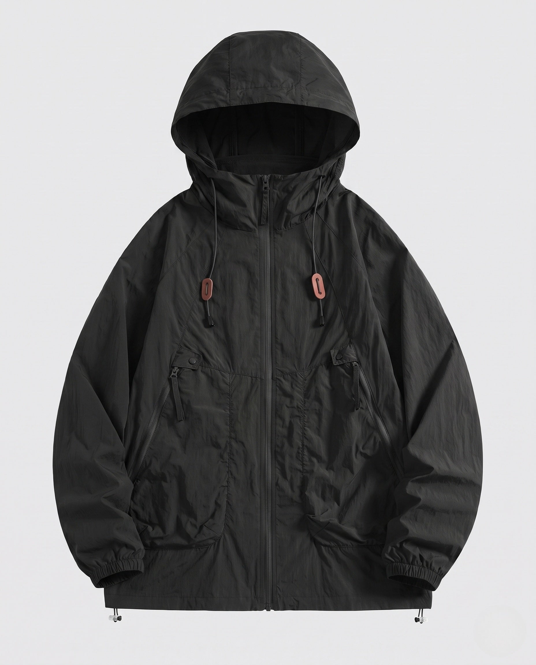 Unisex Technical Packable Hooded Windbreaker with 2-Way Zipper