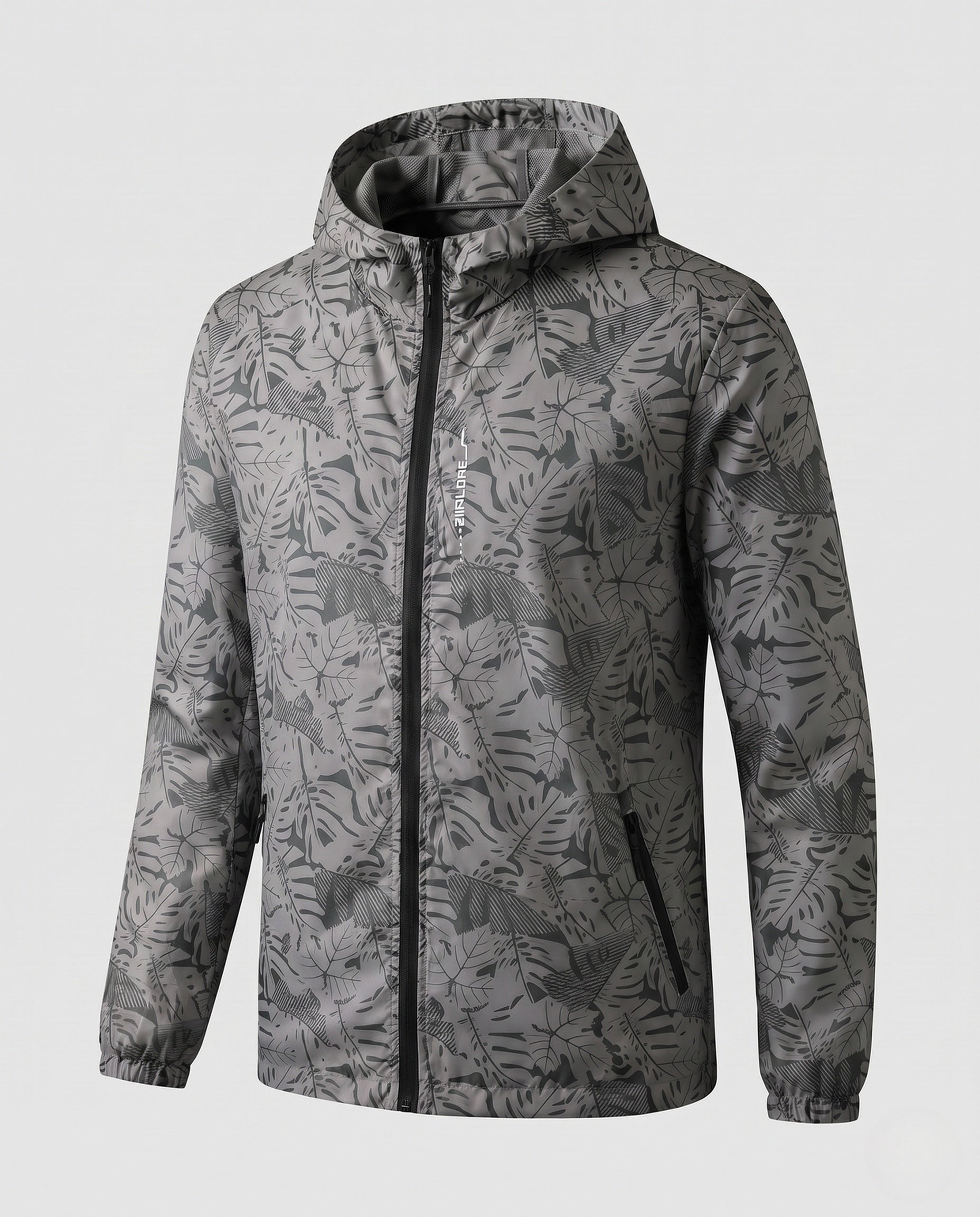 Unisex Ultralight Tropical Leaf Pattern Hooded Windbreaker