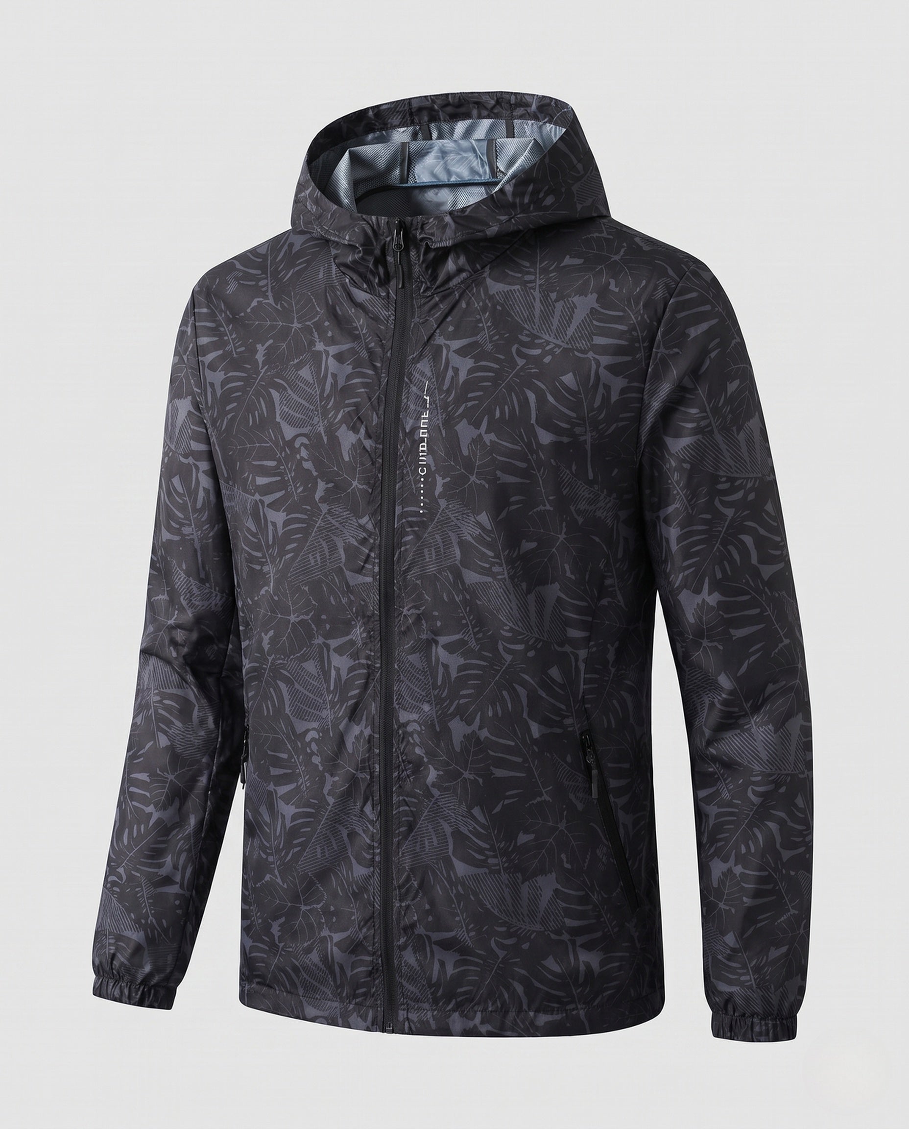Unisex Ultralight Tropical Leaf Pattern Hooded Windbreaker