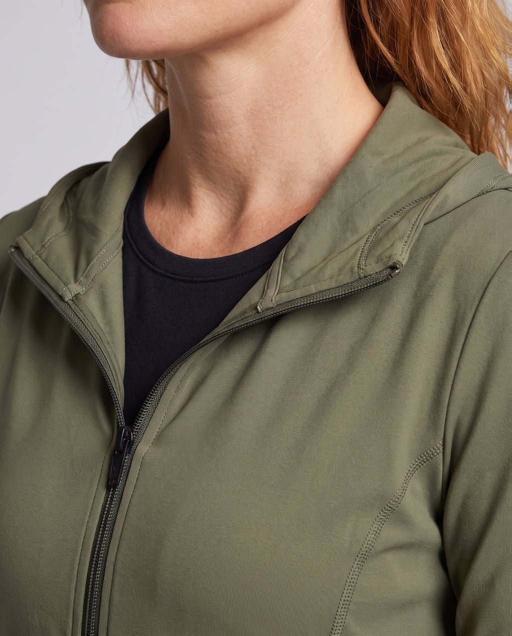 Women's Lightweight Breathable Training Jacket with Hood, Elastic Cut - Close-Up Detail