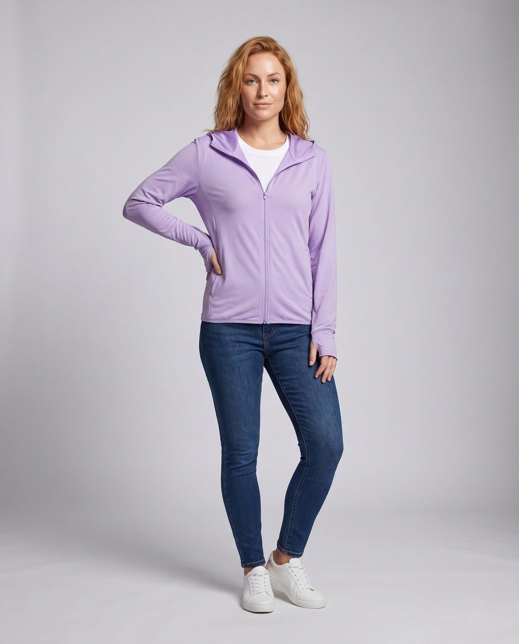 Women's Lightweight Functional Hooded Jacket with Honeycomb Structure - Front View