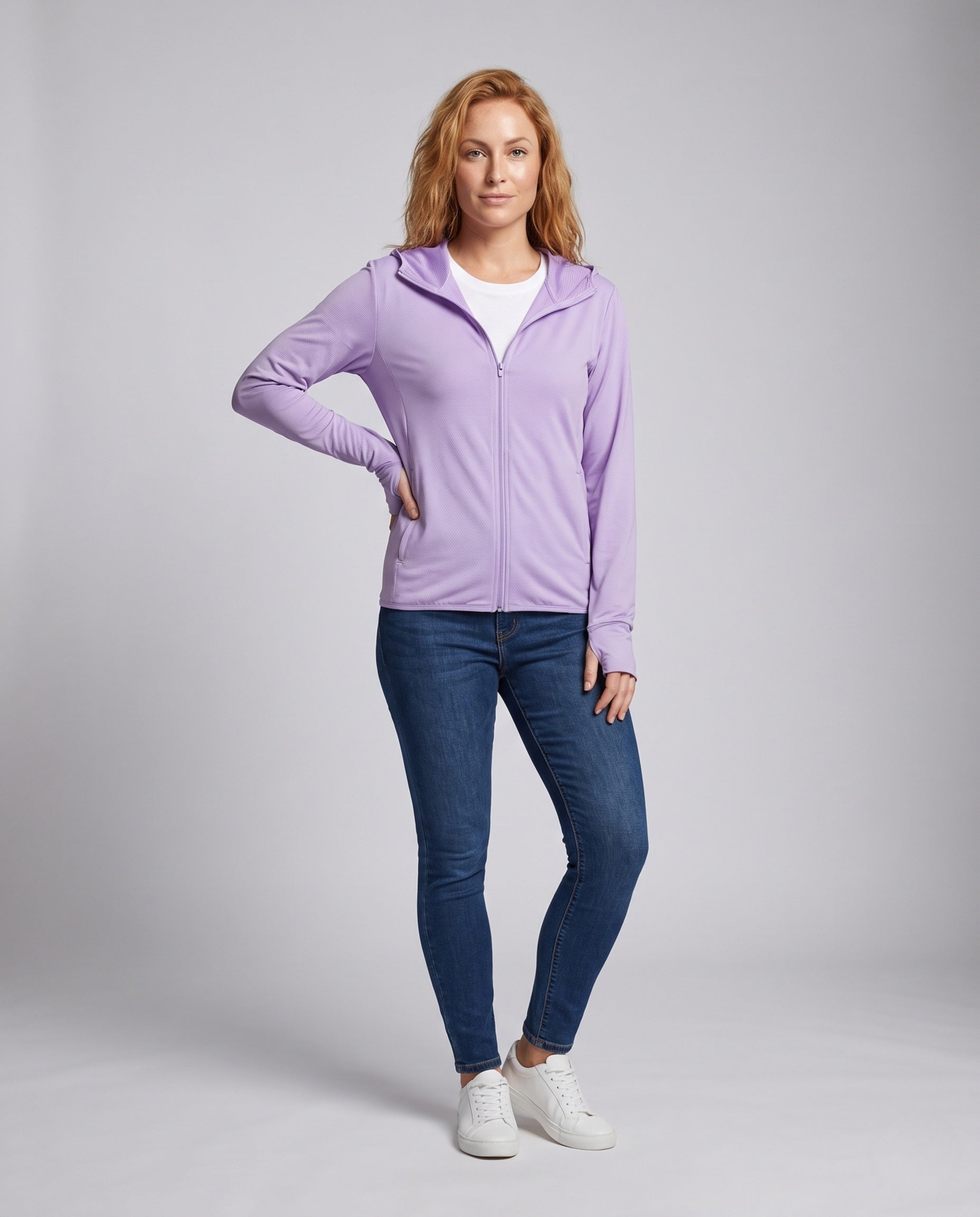Women's Lightweight Functional Hooded Jacket with Honeycomb Structure - Front View