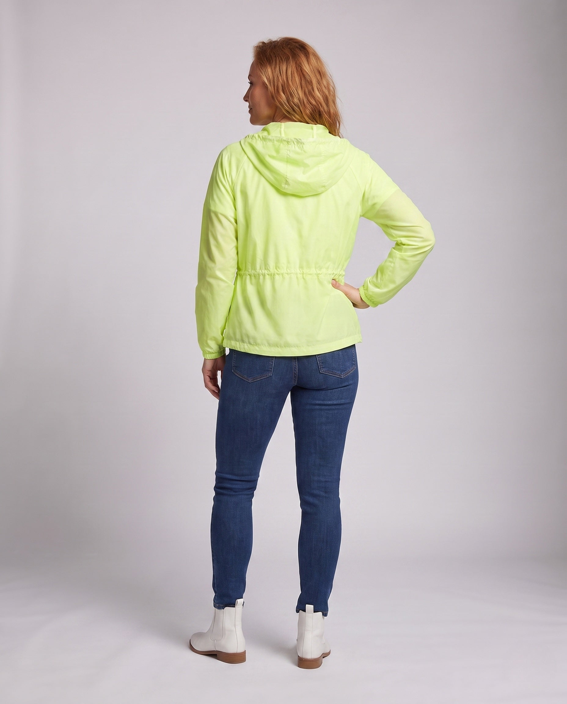 Women's Lightweight Hooded Protection Jacket with Waist Drawstring - Back View