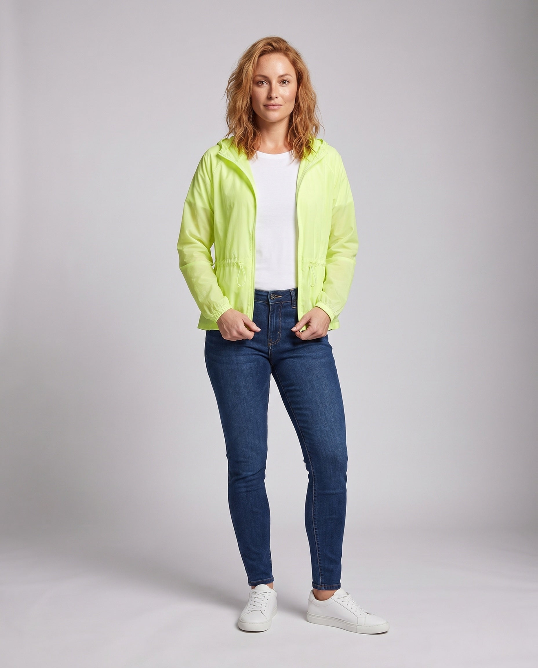 Women's Lightweight Hooded Protection Jacket with Waist Drawstring - Front View