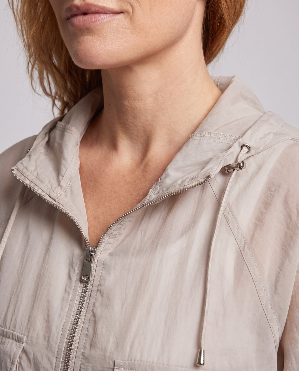 Women's Lightweight Short Jacket in Cargo Style with Hood - Close-Up Detail