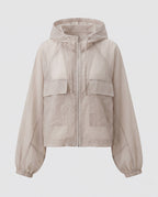 Women's Lightweight Short Jacket in Cargo Style with Hood