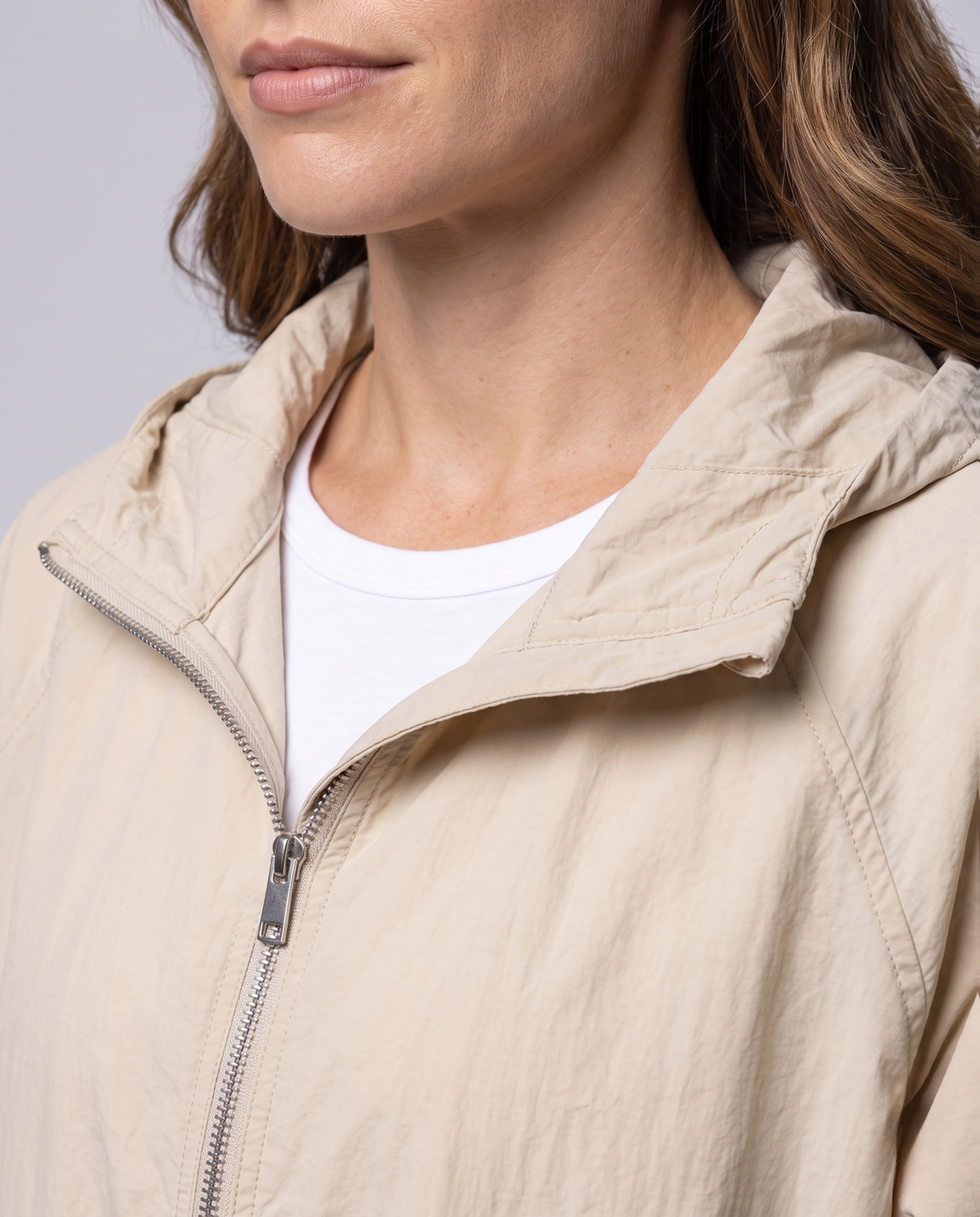 Women's Lightweight Oversized Blouse Jacket with Balloon Sleeves - Close-Up Detail
