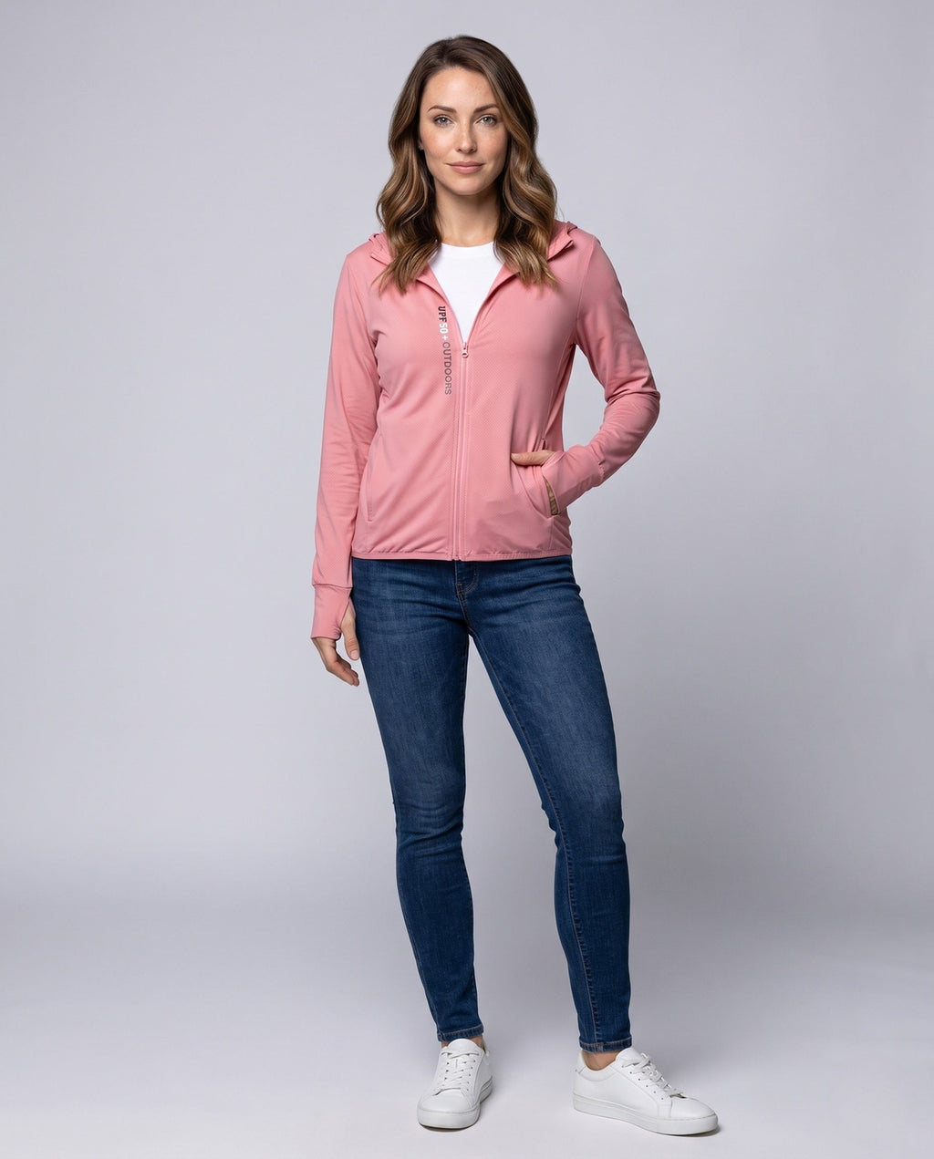 Women's Nano Micro-Perforated Hoodie Jacket with Fine Texture - Front View