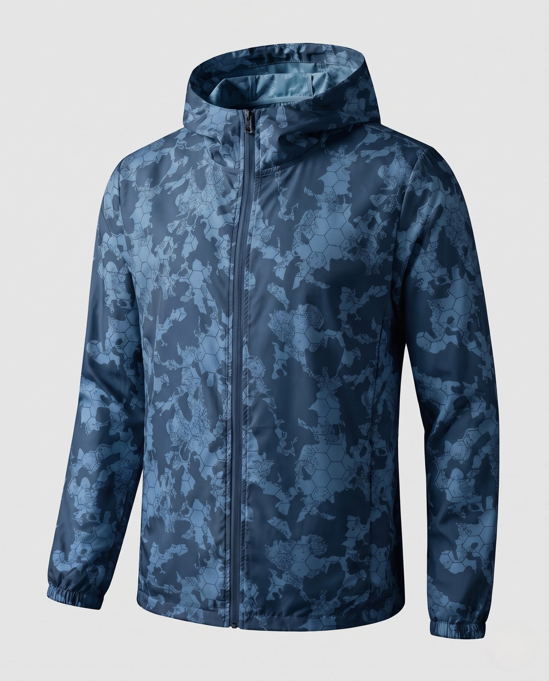 Women's Travel-Friendly Hoodie Jacket with Hexagonal Structure Print