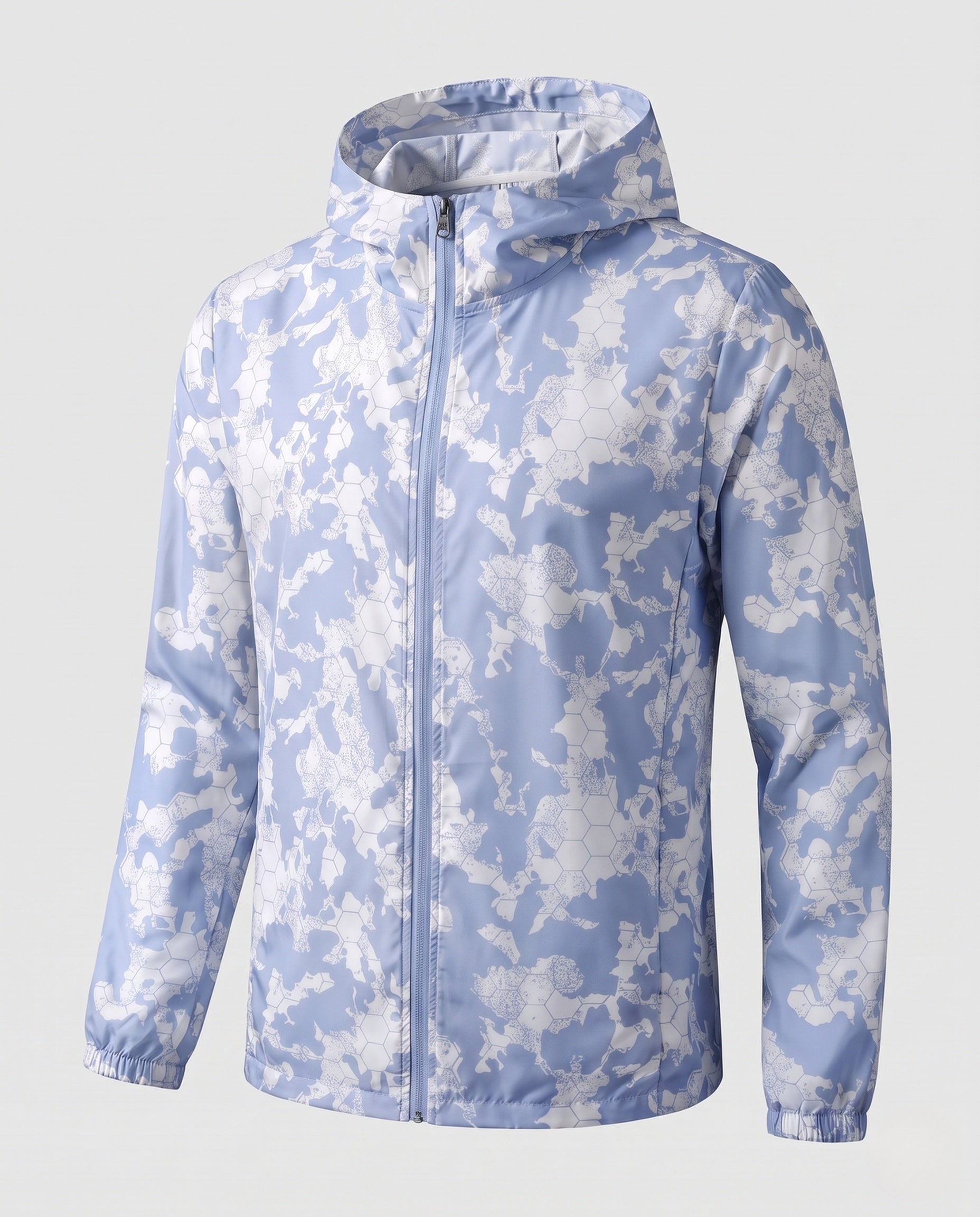 Women's Travel-Friendly Hoodie Jacket with Hexagonal Structure Print