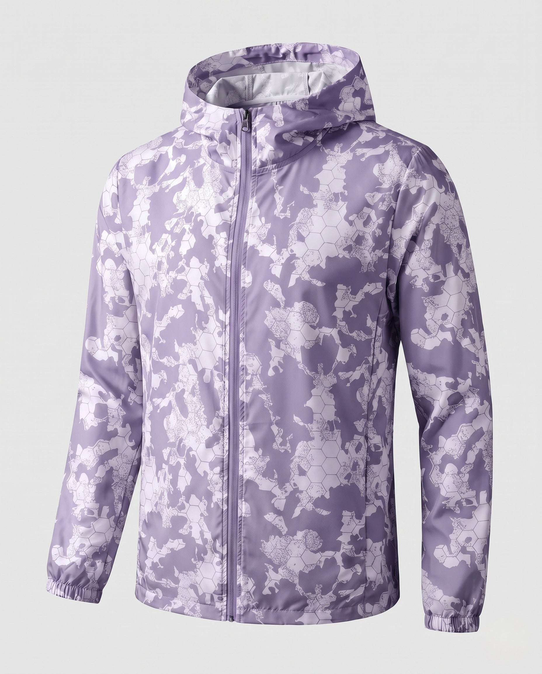 Women's Travel-Friendly Hoodie Jacket with Hexagonal Structure Print