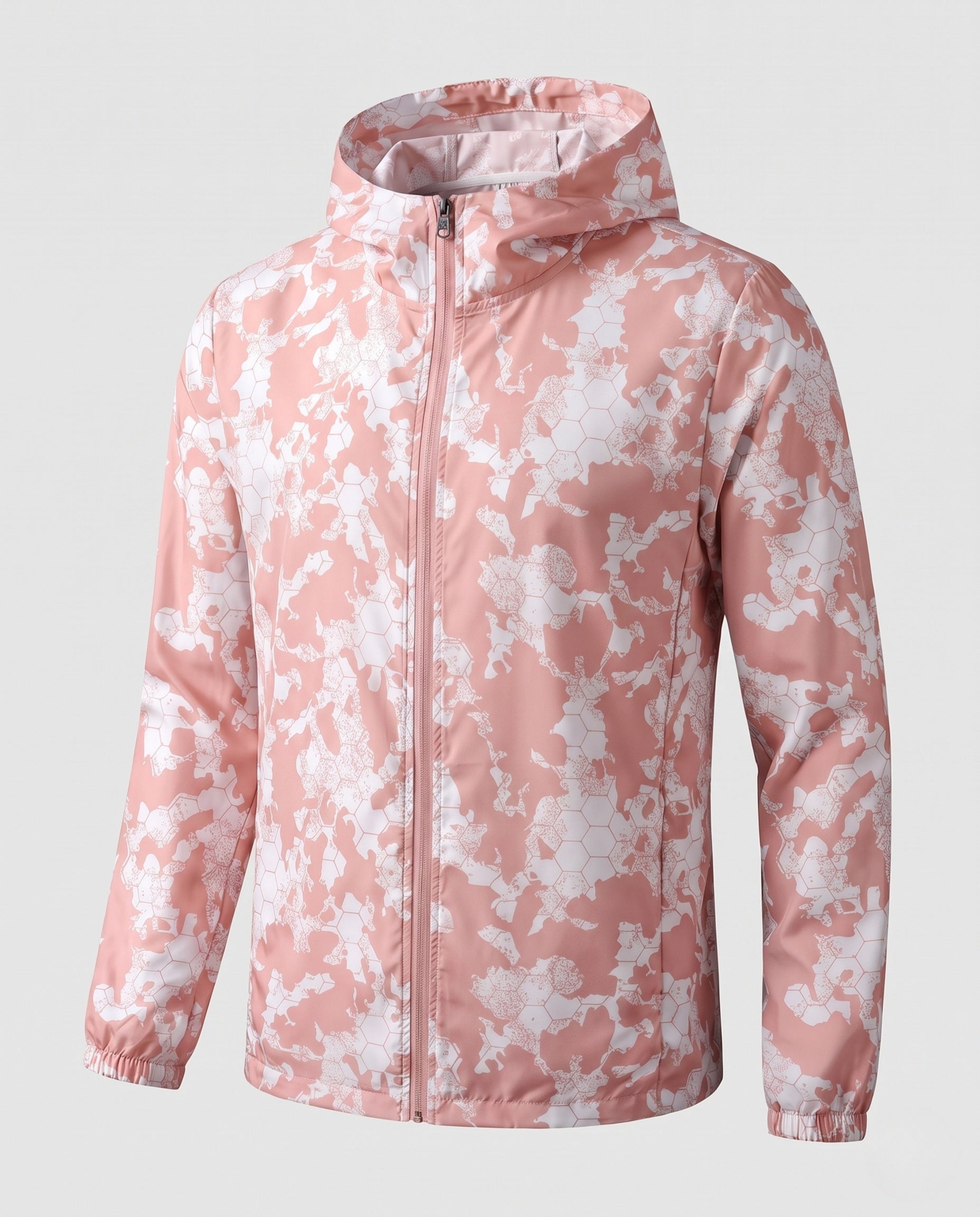 Women's Travel-Friendly Hoodie Jacket with Hexagonal Structure Print
