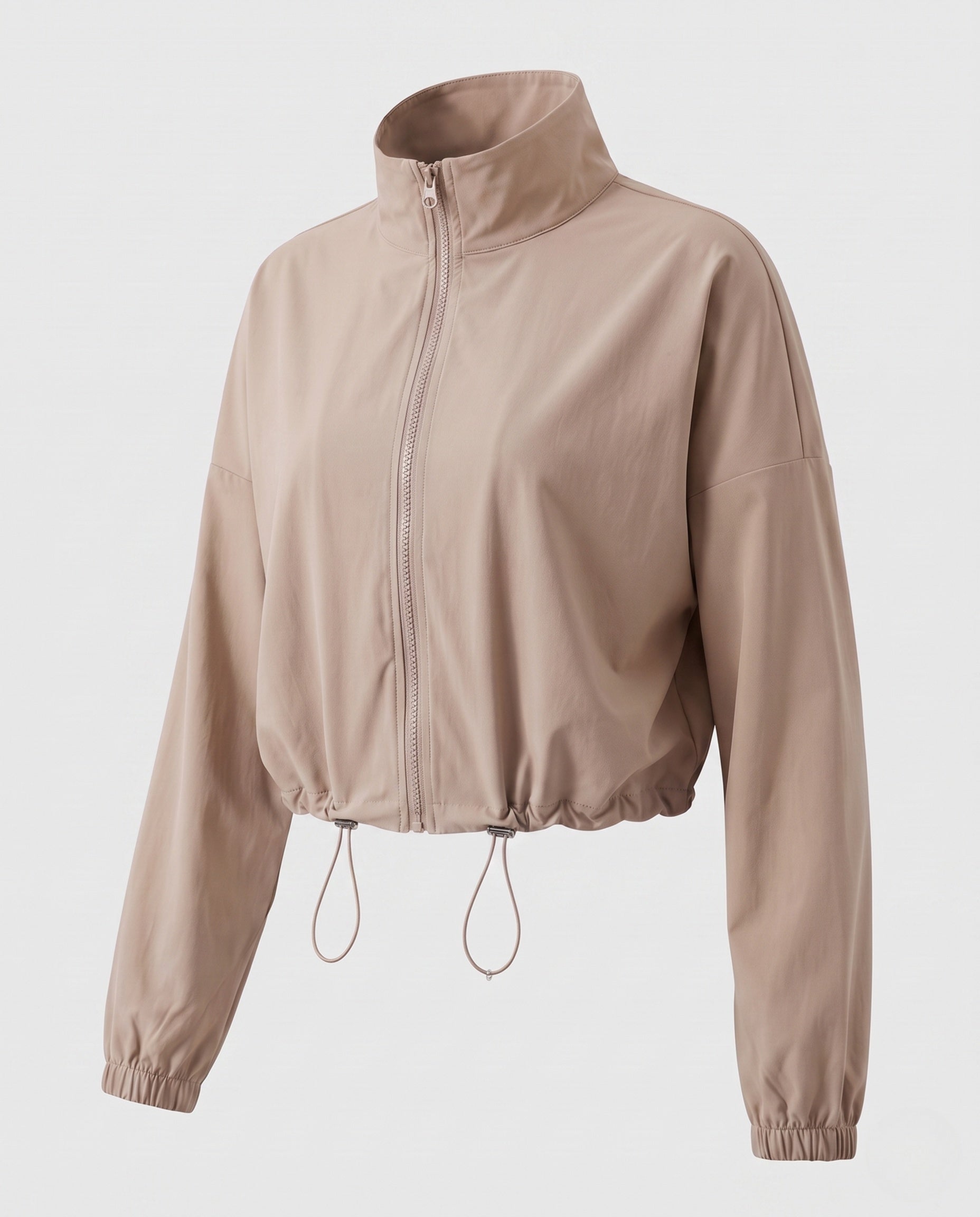 Women's Ultra-Light Short-Cut Training Jacket with Zipper, Drawstring