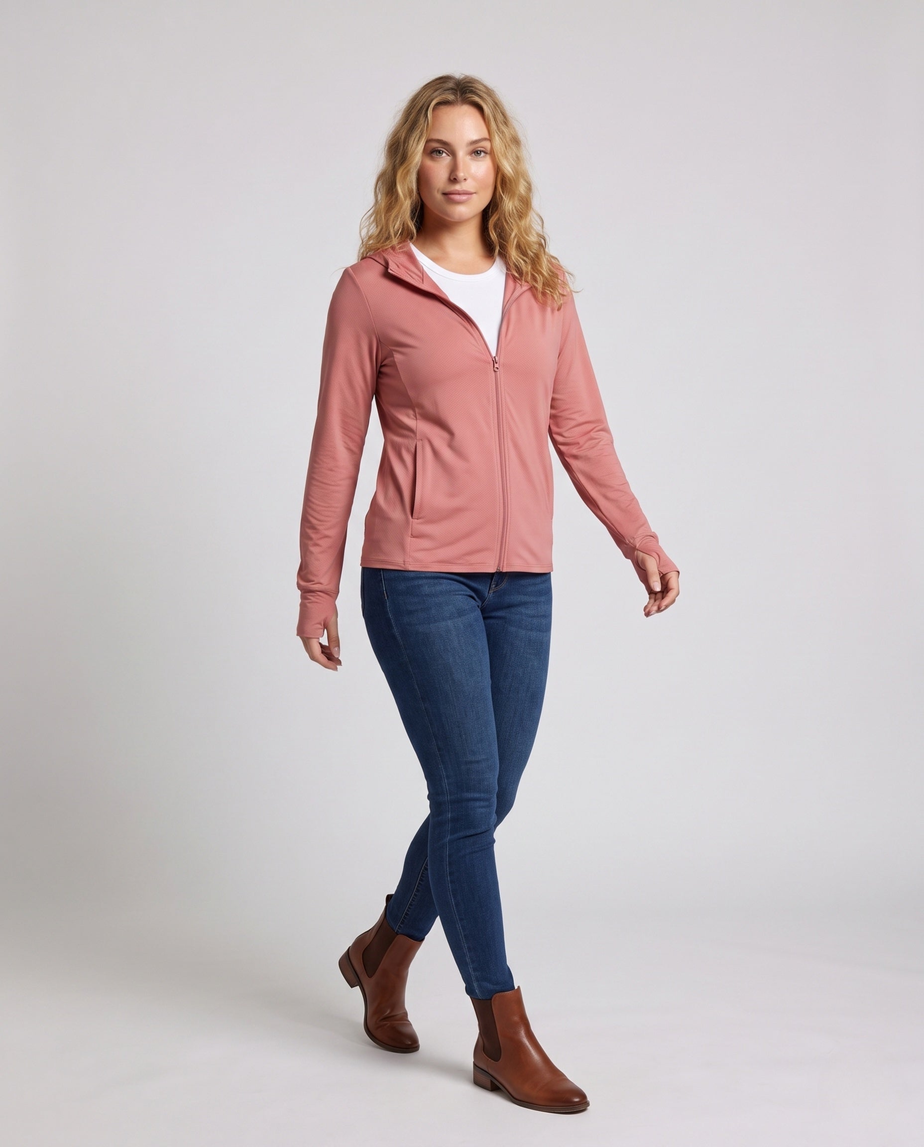 Women's Ultra-Light Running Hooded Jacket with Micro-Perforated Fabric - Front View