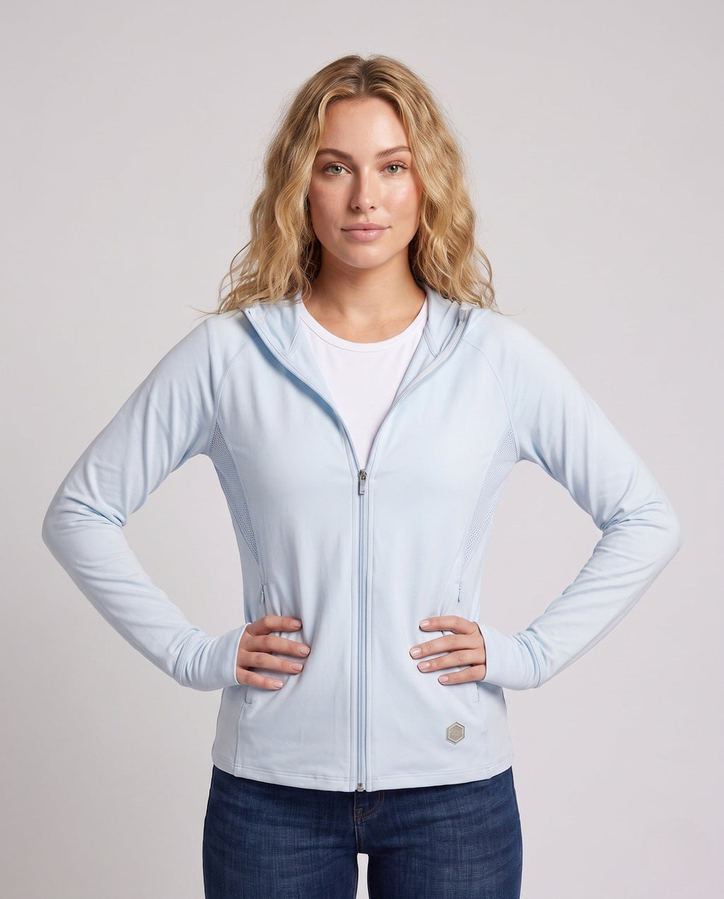 Women's Ultra-Light Sun Protection Hoodie with Zipper - Upper Body View