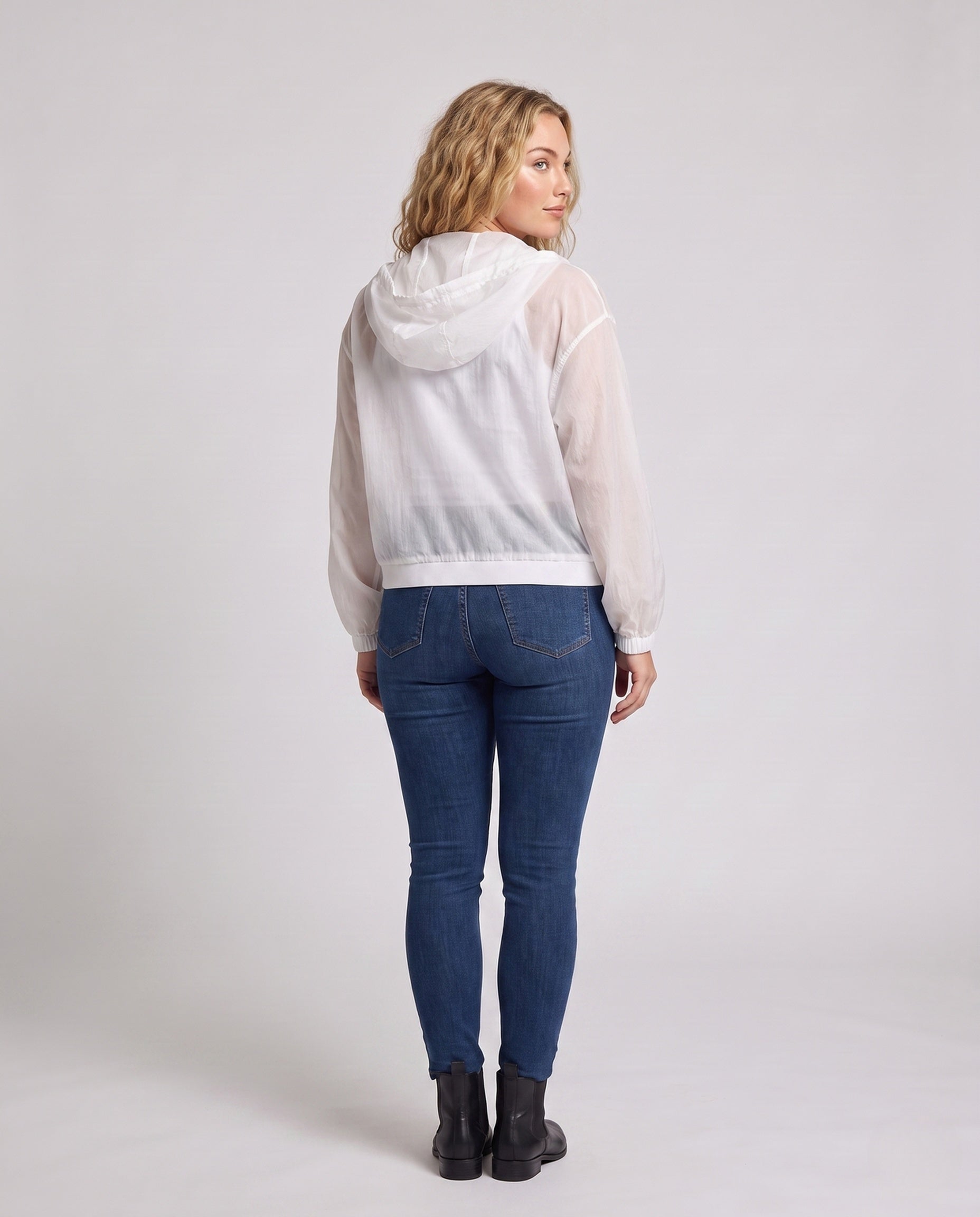Women's Ultra-Light Transparent Hooded Jacket with Zipper - Back View