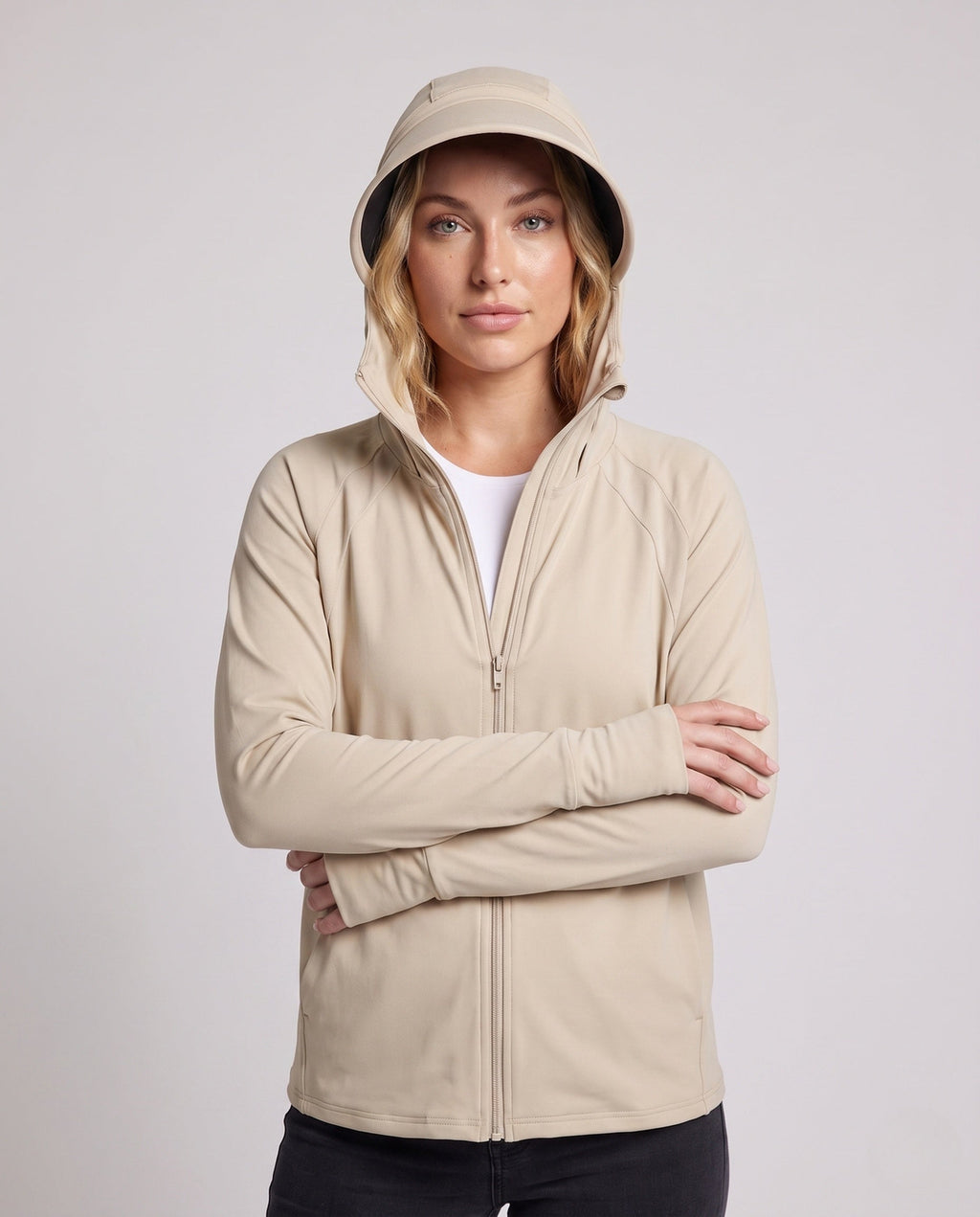 Unisex UV Protection Hoodie Jacket with Removable Visor - Upper Body View