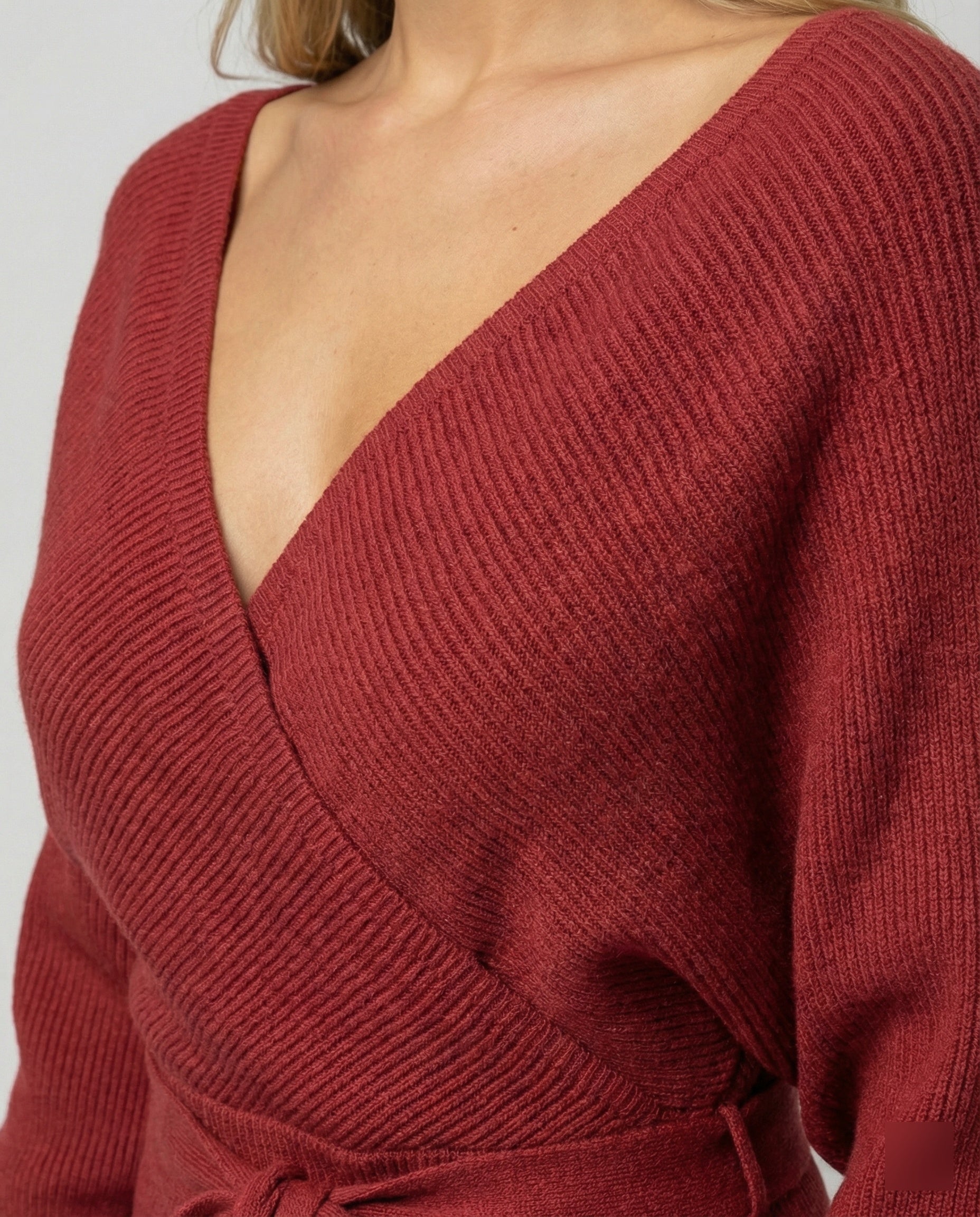 Women's Knit Dress with Elegant Wrap Design and Decorative Belt