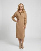 Women's Hoodie Dress made of Soft Knit Material with Button Placket