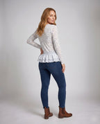 Ladies blouse with fresh floral print and playful ruffled hem - Chichicherry