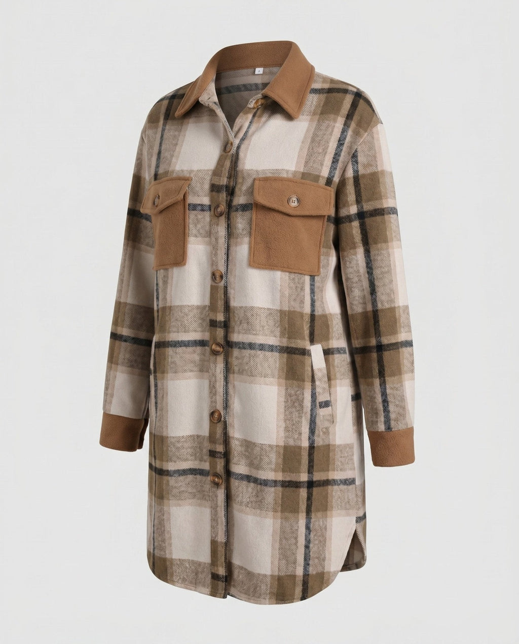 Ladies Checked Flannel Shirt Jacket with Patch Pockets - Chichicherry