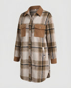 Ladies Checked Flannel Shirt Jacket with Patch Pockets - Chichicherry