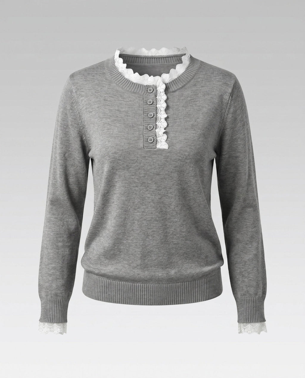 Ladies knit sweater with elegant lace embellishment - Chichicherry