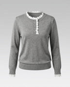 Ladies knit sweater with elegant lace embellishment - Chichicherry