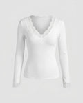 Ladies long sleeve shirt with delicate lace embellishments - Chichicherry