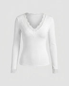 Ladies long sleeve shirt with delicate lace embellishments - Chichicherry