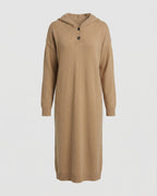 Women's Hoodie Dress made of Soft Knit Material with Button Placket