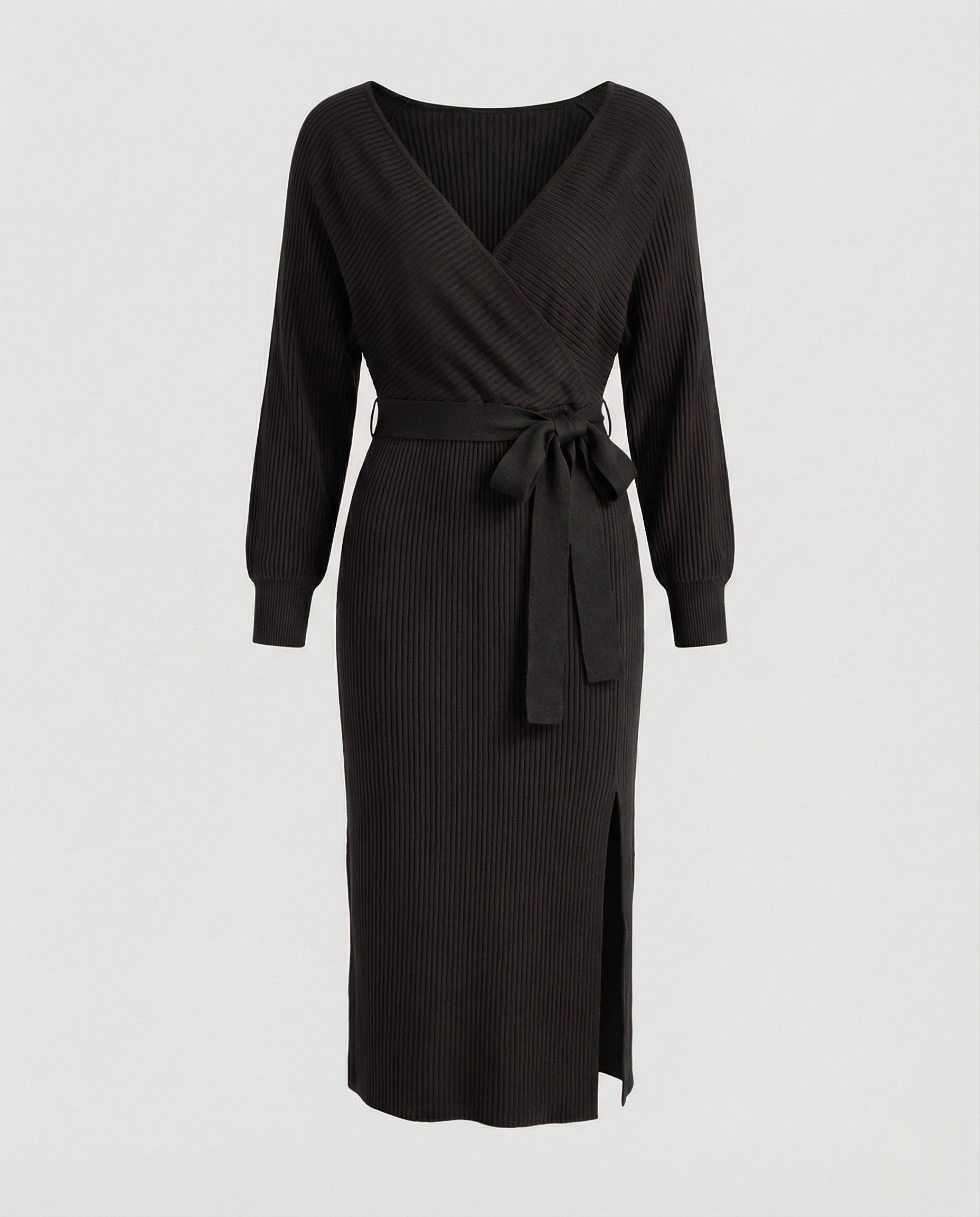 Women's Knit Dress with Elegant Wrap Design and Decorative Belt