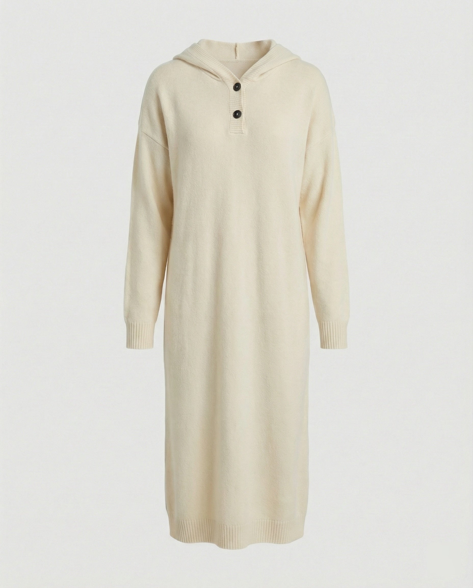 Women's Hoodie Dress made of Soft Knit Material with Button Placket