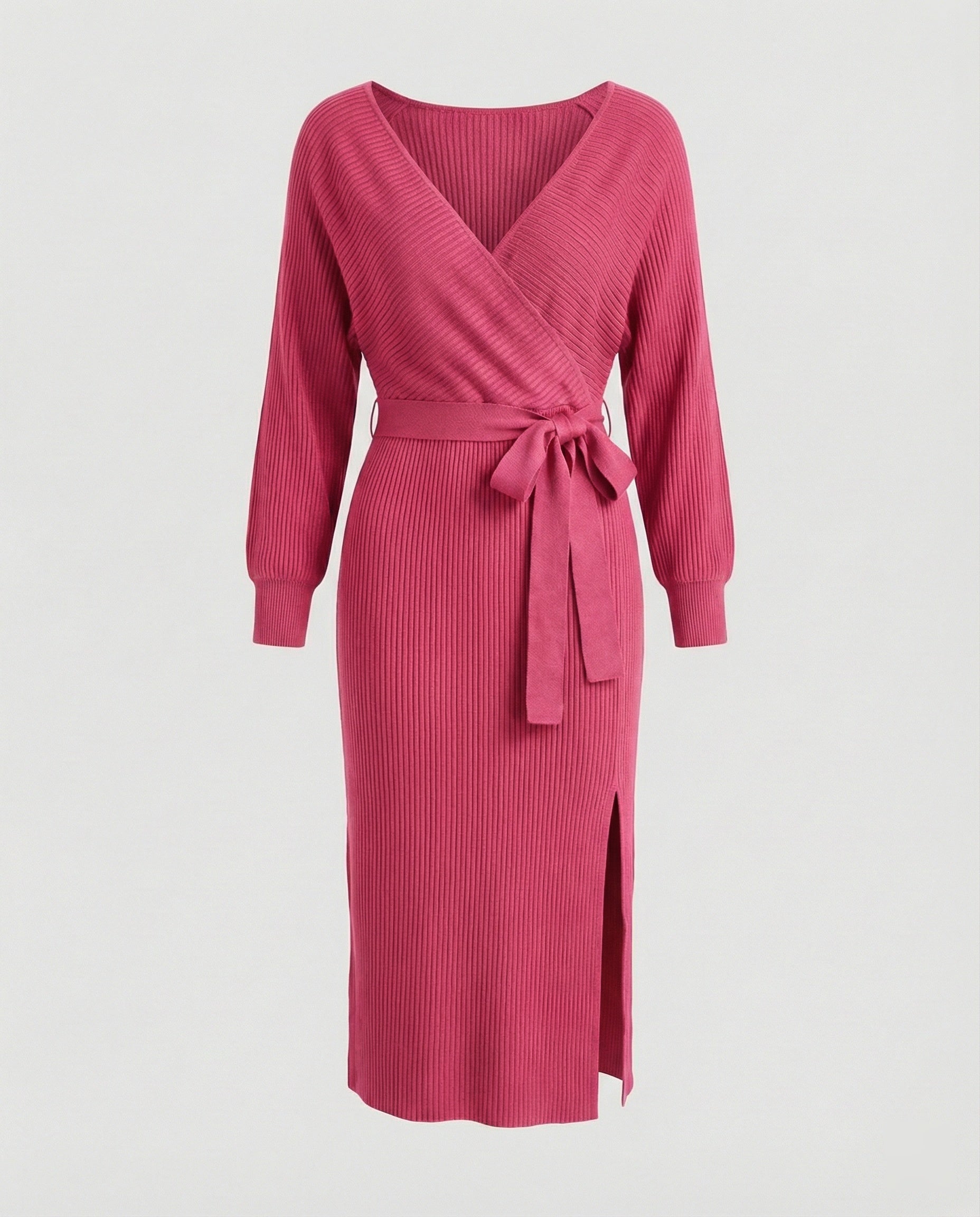 Women's Knit Dress with Elegant Wrap Design and Decorative Belt
