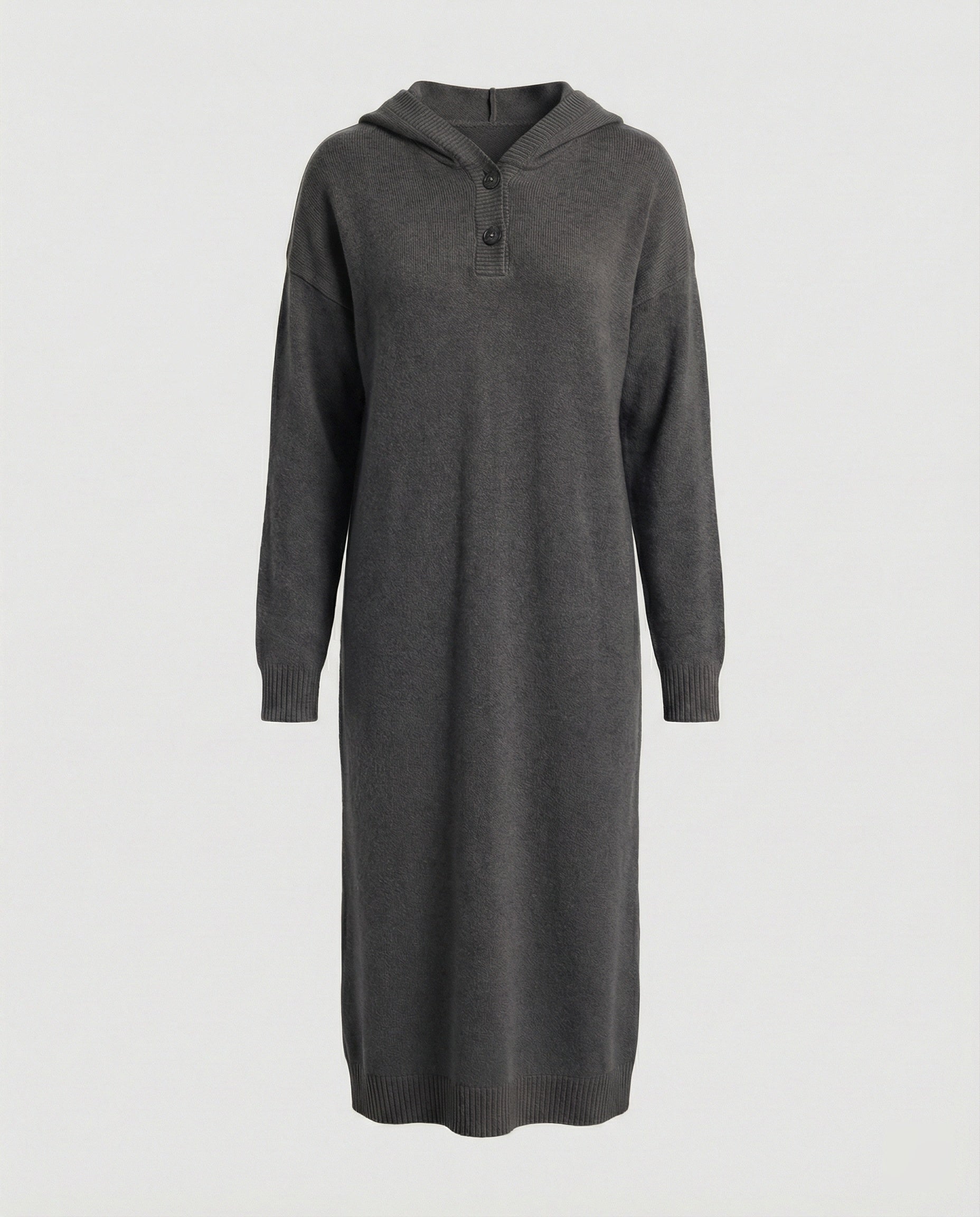 Women's Hoodie Dress made of Soft Knit Material with Button Placket