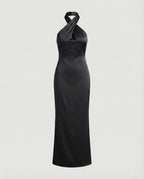 Women's Elegant Evening Dress with Asymmetric Halterneck