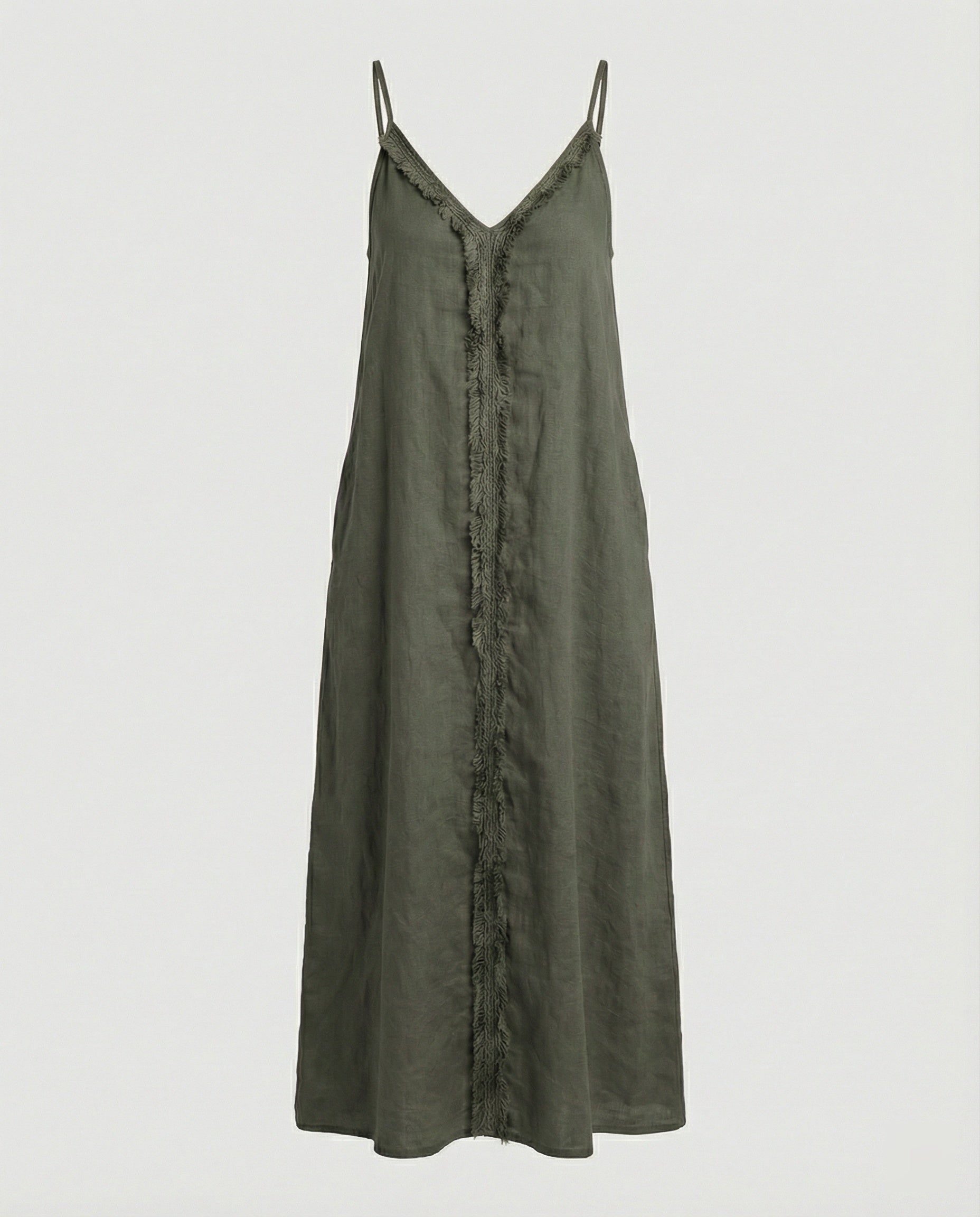 Women's Maxi Dress with Casual V-Neck and Side Pockets