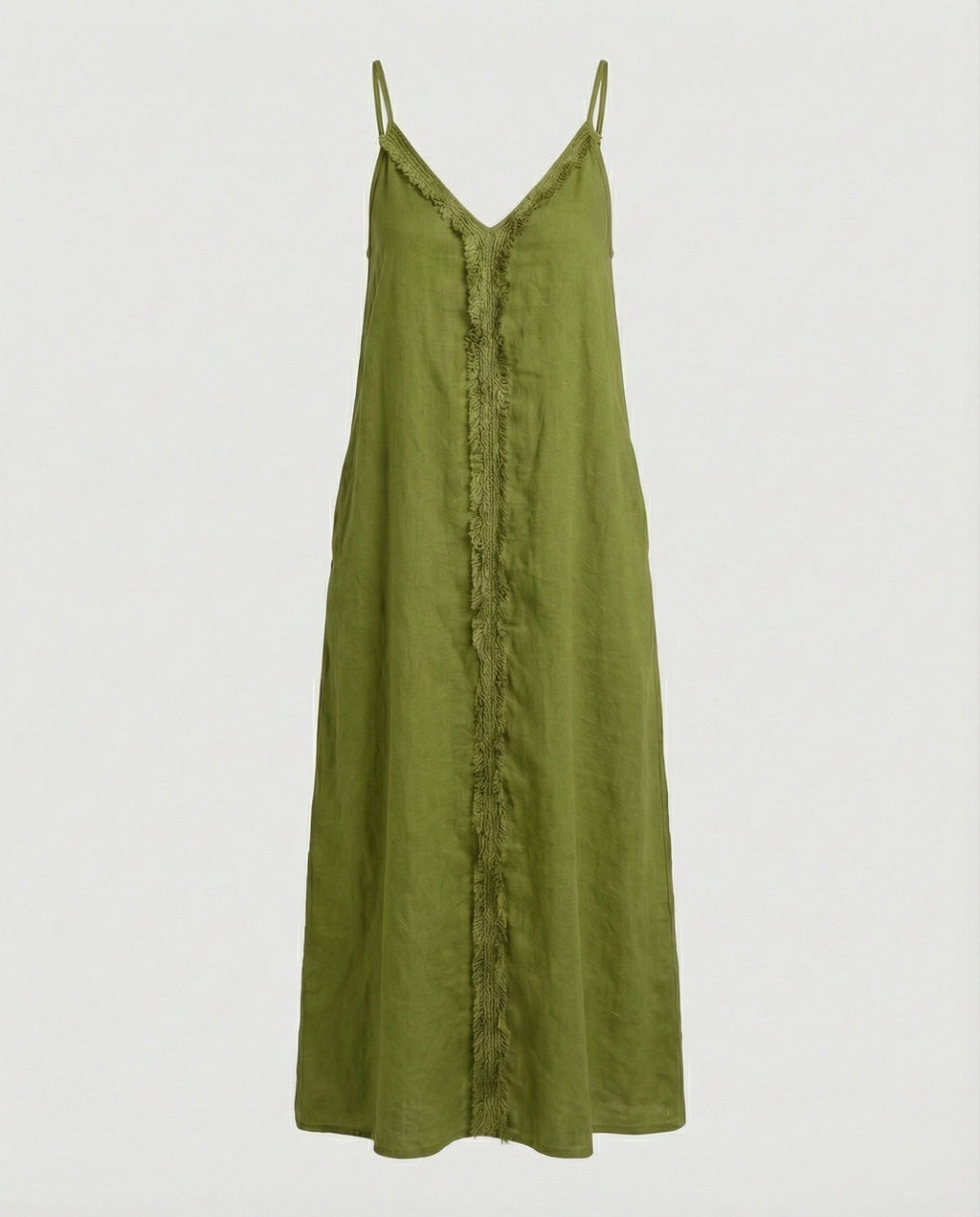 Women's Maxi Dress with Casual V-Neck and Side Pockets