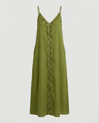 Women's Maxi Dress with Casual V-Neck and Side Pockets