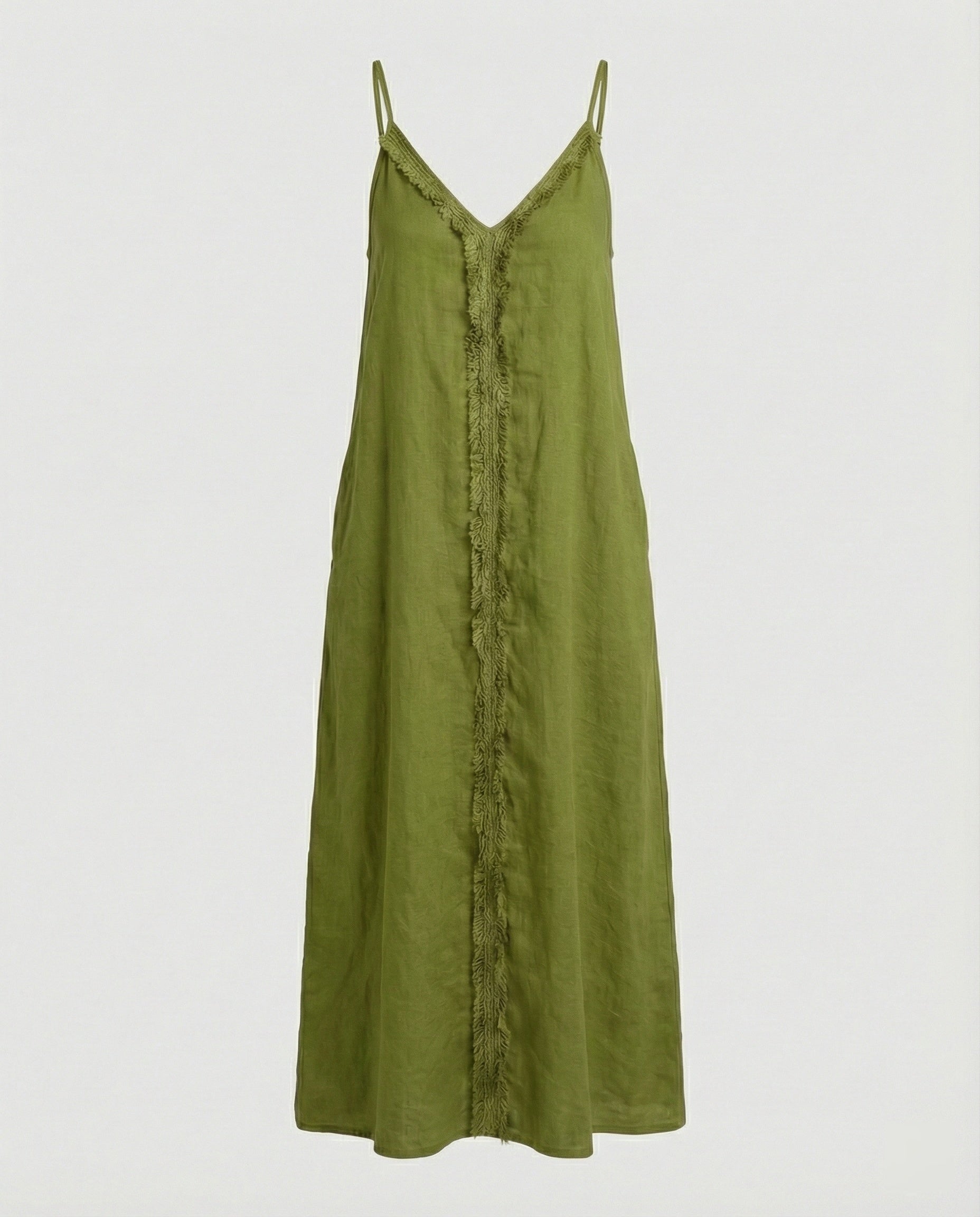 Women's Maxi Dress with Casual V-Neck and Side Pockets