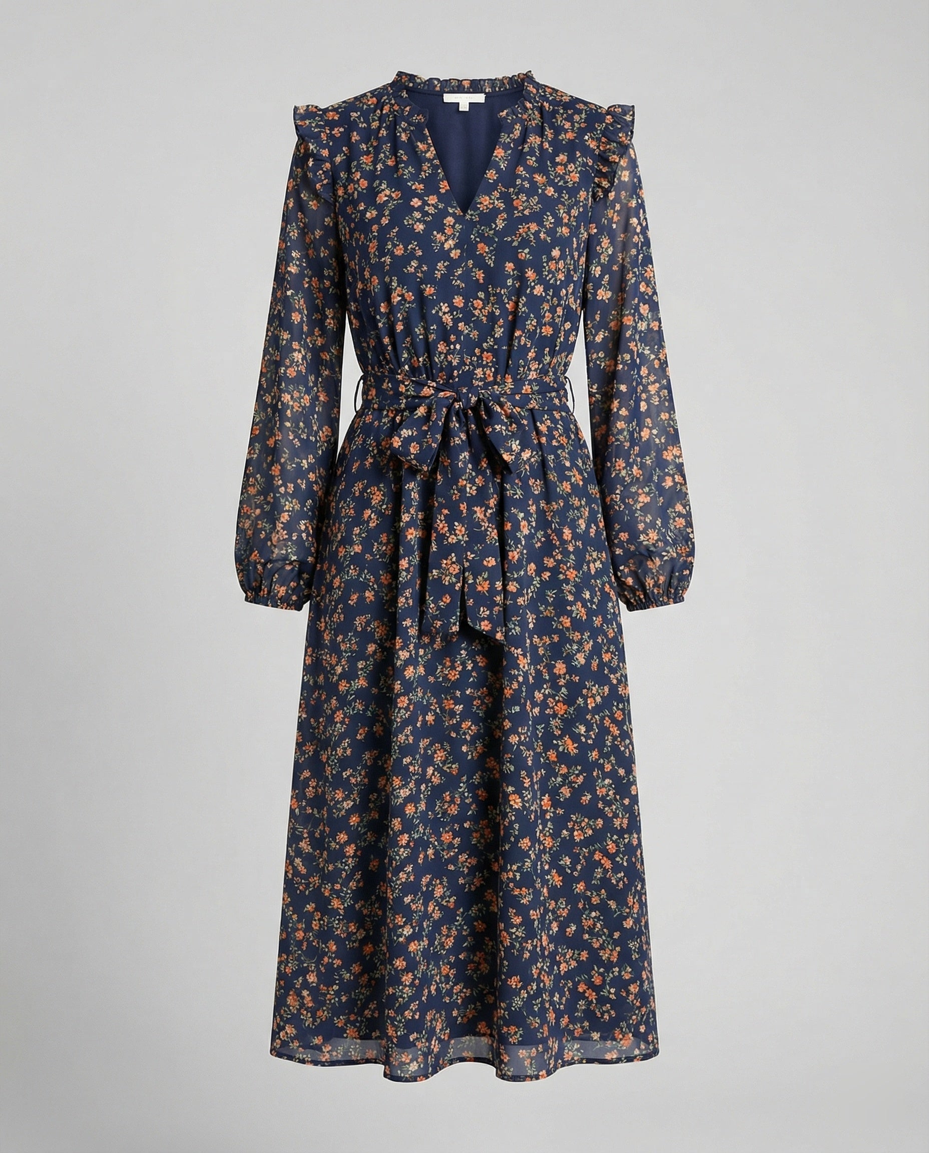 Women's Blouse Dress with Floral Design and Adjustable Belt